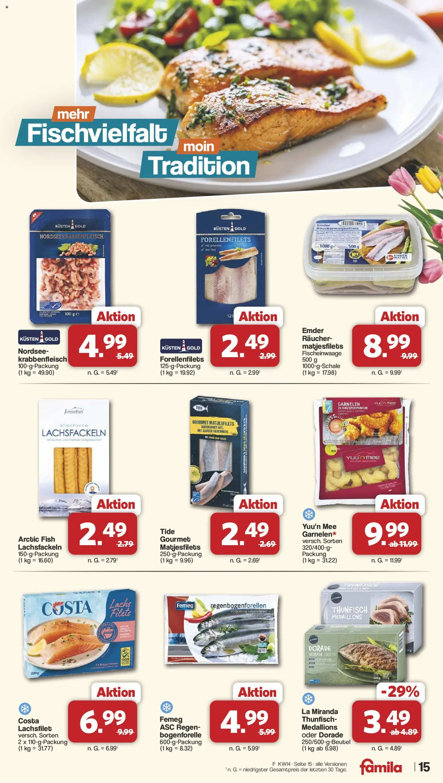 Famila Nordwest Prospekt 	 – gültig ab 30.03.2026 | Seite: 15 | Produkte: Dorade, Thunfisch, Garnelen