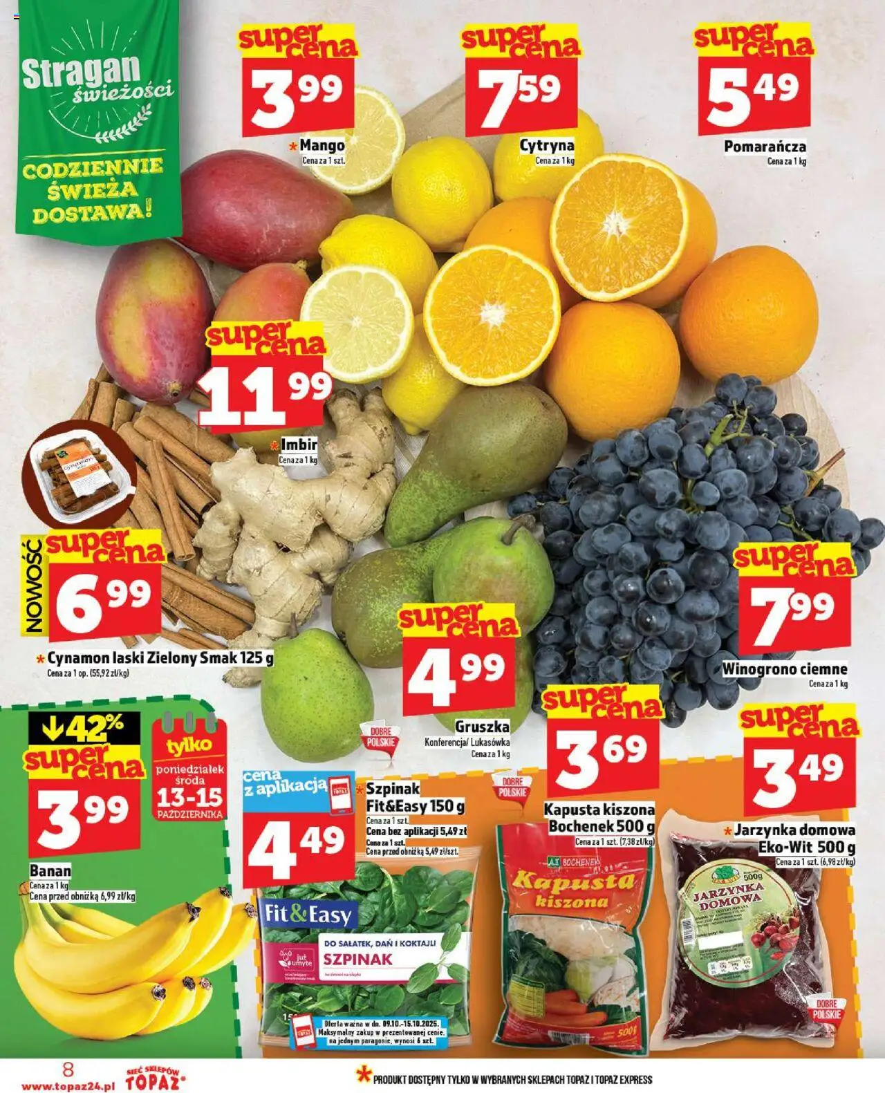 Topaz Gazetka MAZ od 09.10.2025 | Strona: 8 | Produkty: Cytryna, Mango, Cynamon, Winogrono