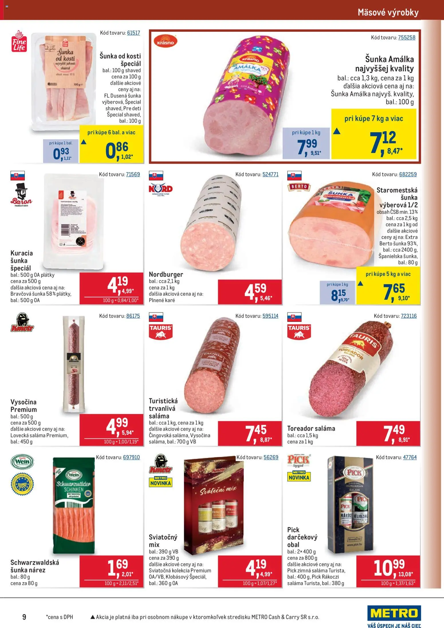 Nové Metro akcie – leták je platný od 19.11.2025 | Strana: 9 | Produkty: Saláma, Šunka
