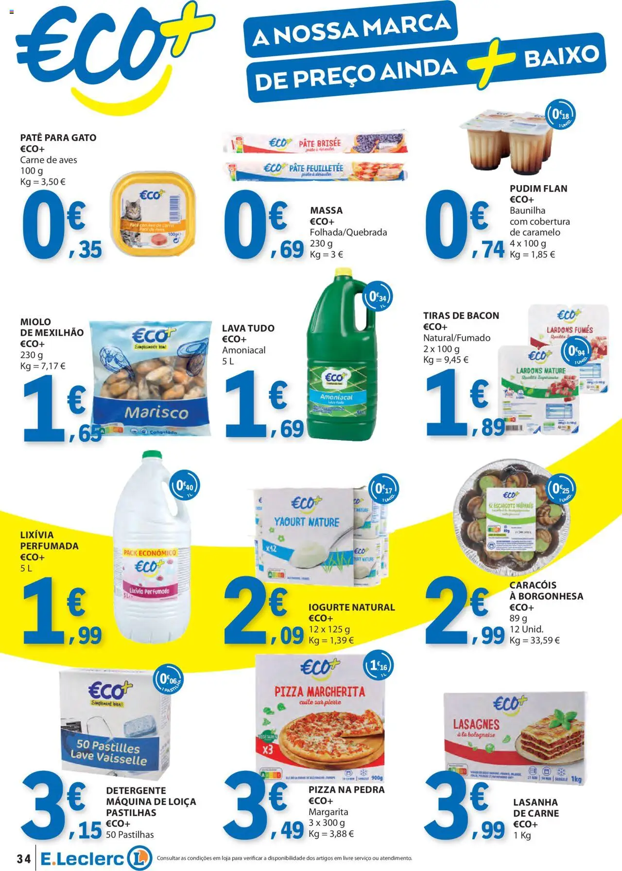 E.Leclerc folheto │ válido de 31.07.2025 | Página: 34 | Produtos: Bacon, Pudim, Iogurte, Carne