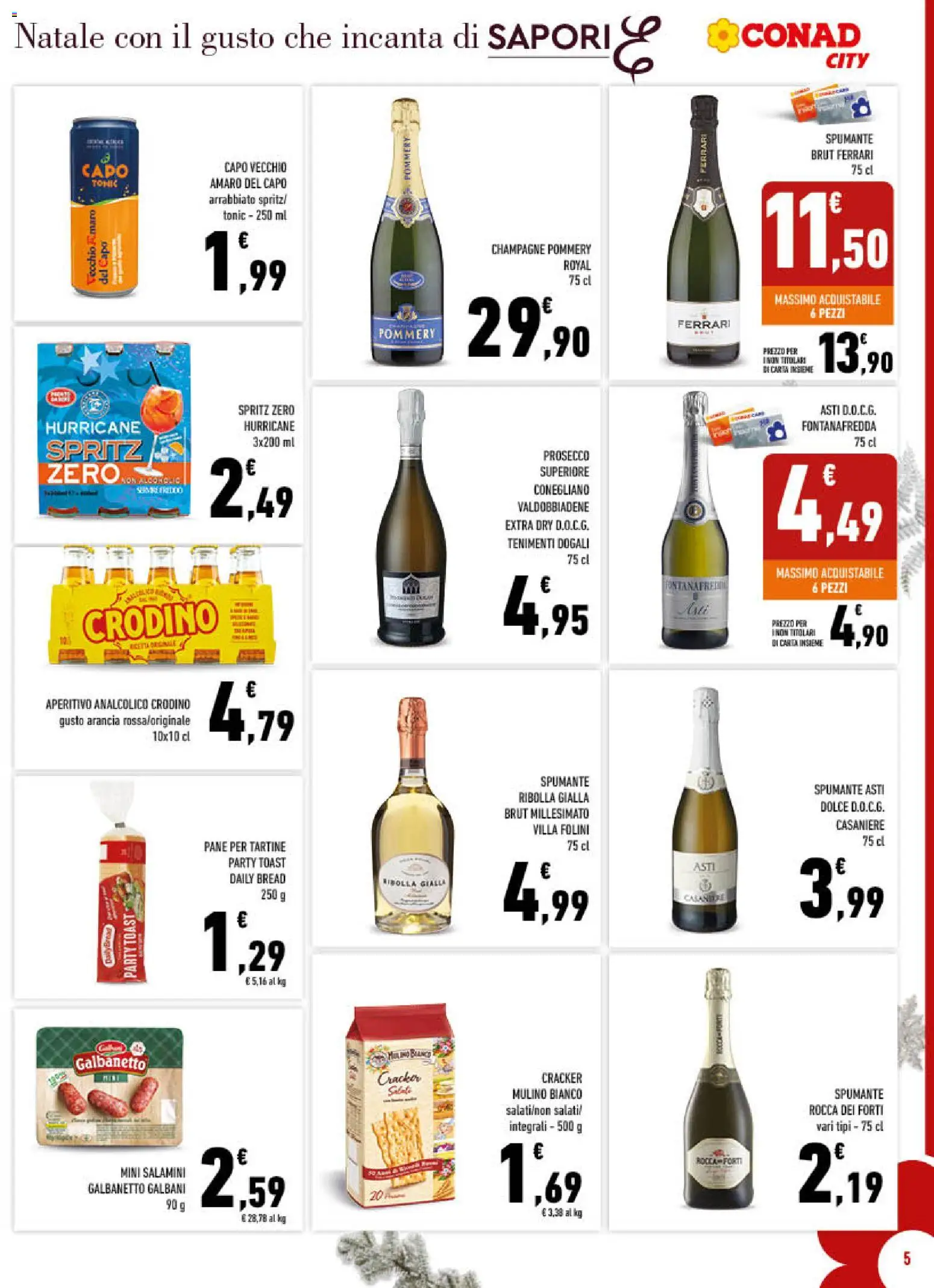 Volantino Conad del 10.12.2025 | Pagina: 5 | Prodotti: Pane, Spumante, Amaro, Aperitivo