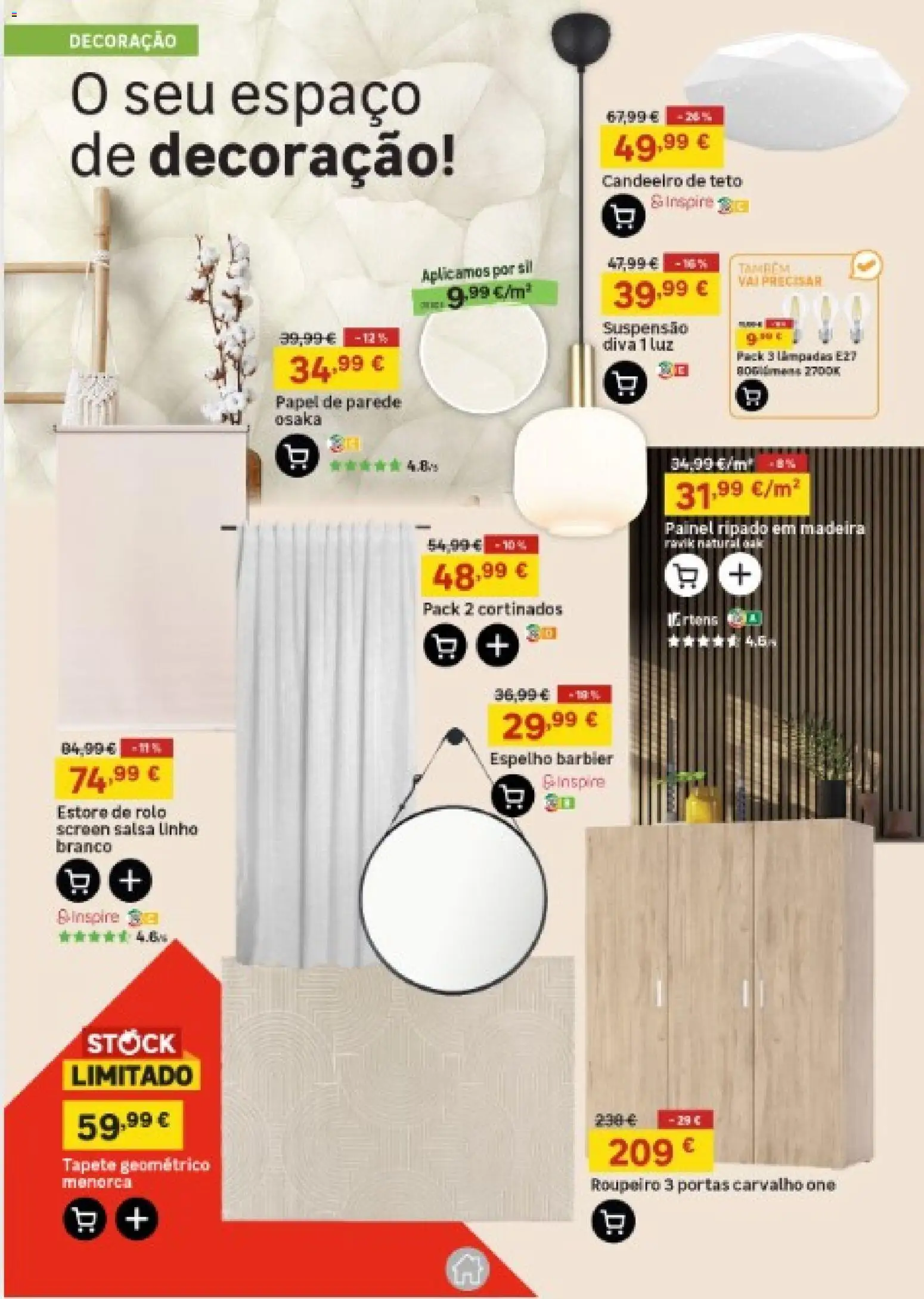 Leroy Merlin Catálogo │ válido de 26.03.2026 | Página: 18 | Produtos: Candeeiro, Espelho, Tapete, Papel de parede