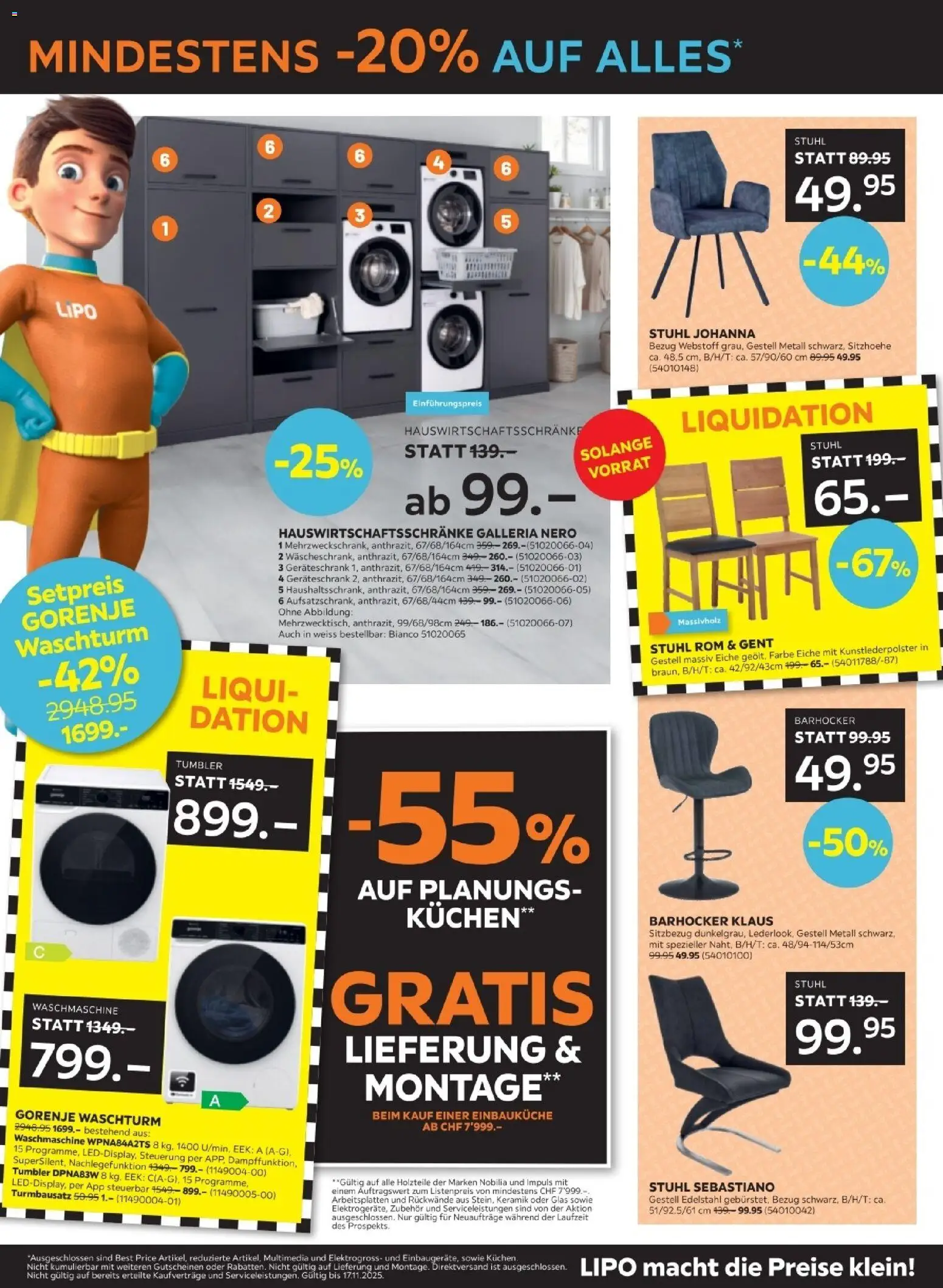 Lipo - Black Friday – gültig ab 04.11.2025 | Seite: 7 | Produkte: Gorenje, Stuhl, Waschmaschine, Einbauküche