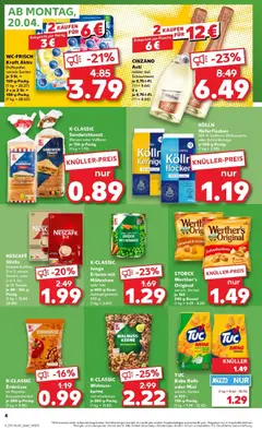 K-CLASSIC Junge Erbsen mit Möhrchen, sehr fein je 800-g-Dose Abtropfgewicht 530 g ab 20.04.2026 gültig | Seite: 4 | Produkte: Nescafe, Erdnüsse, Kolln, Toast