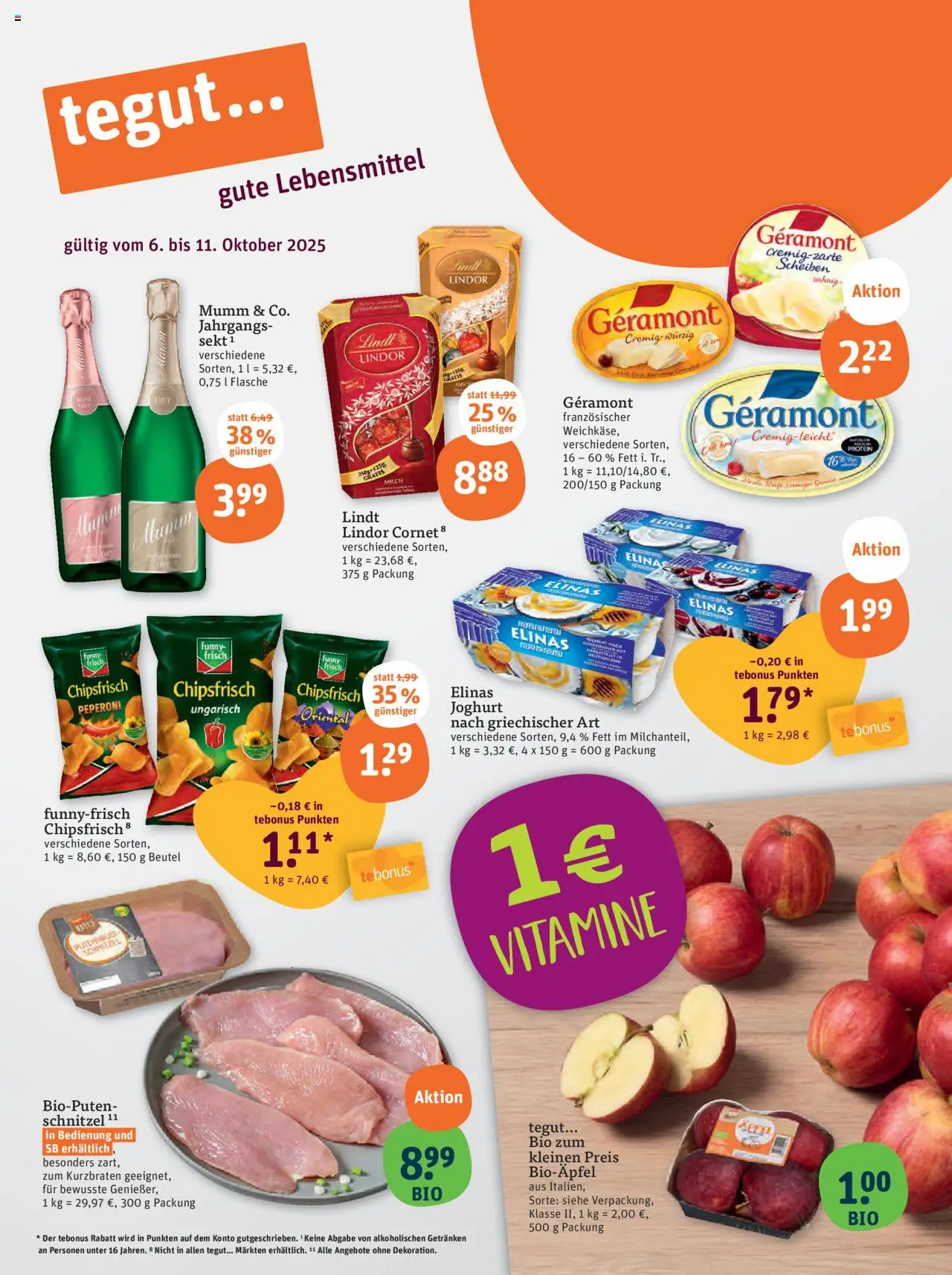 Tegut Prospekt – gültig ab 06.10.2025 | Seite: 3 | Produkte: Geramont, Milch, Sekt, Hose