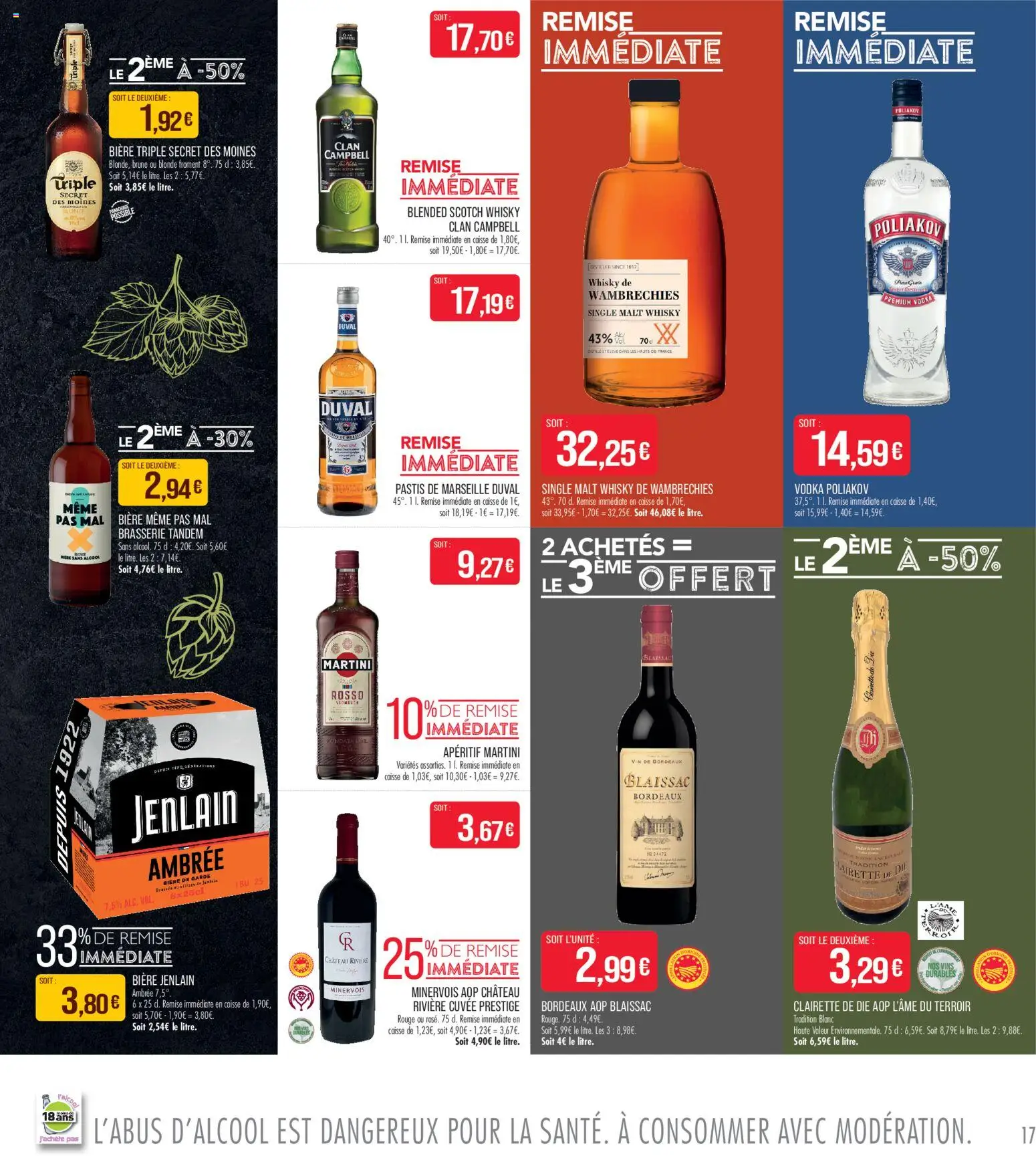 {H1} | Page: 17 | Produits: Whisky, Vodka Poliakov, Clairette de die, Whisky clan Campbell
