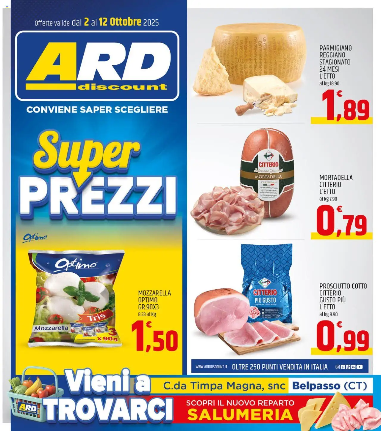 Volantino ARD Discount del 02.10.2025 | Pagina: 1 | Prodotti: Mozzarella, Prosciutto, Mortadella, Parmigiano reggiano