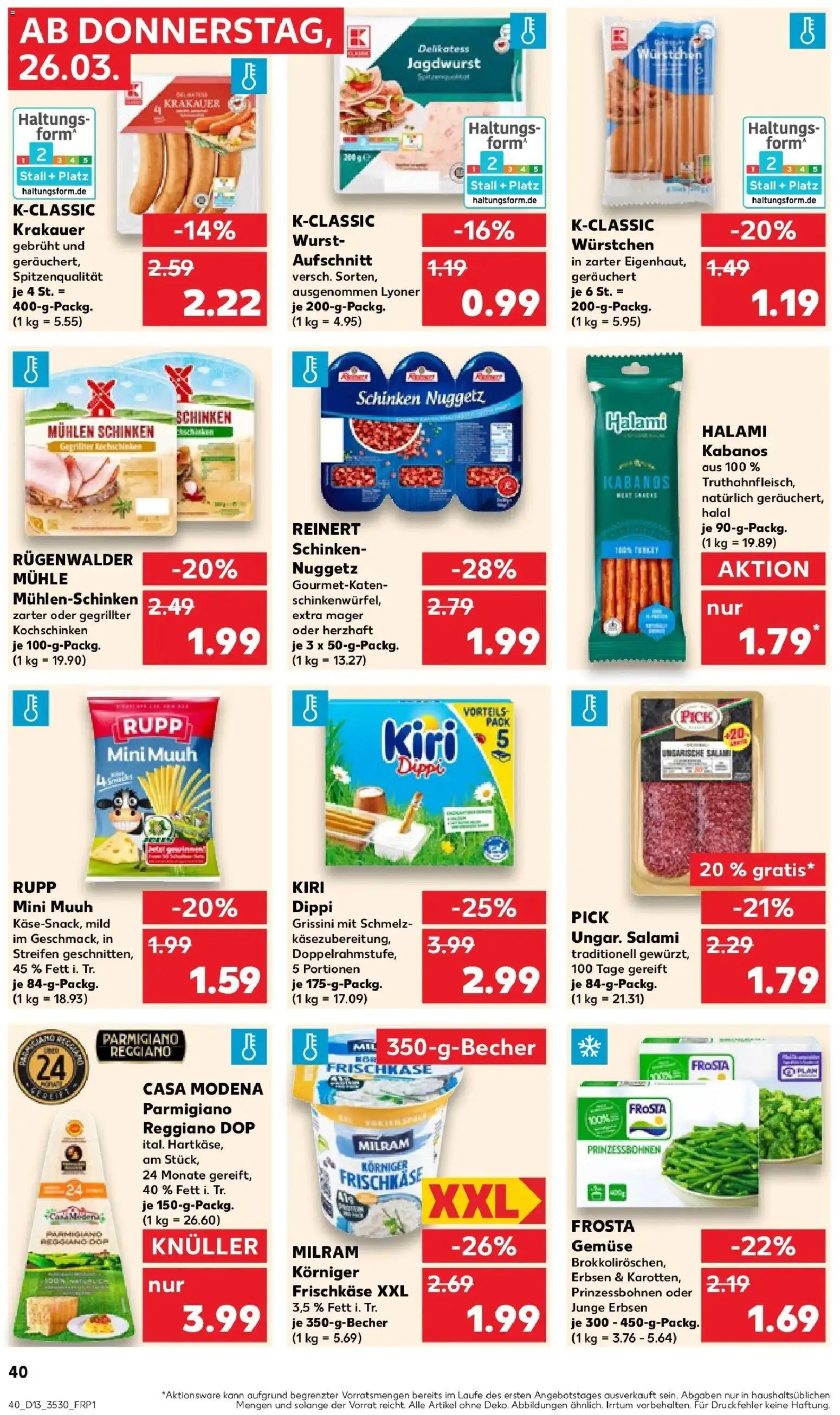 Kaufland Prospekt Bautzen	 – gültig ab 26.03.2026 | Seite: 40 | Produkte: Frosta, Gemüse, Schinken, Frischkase