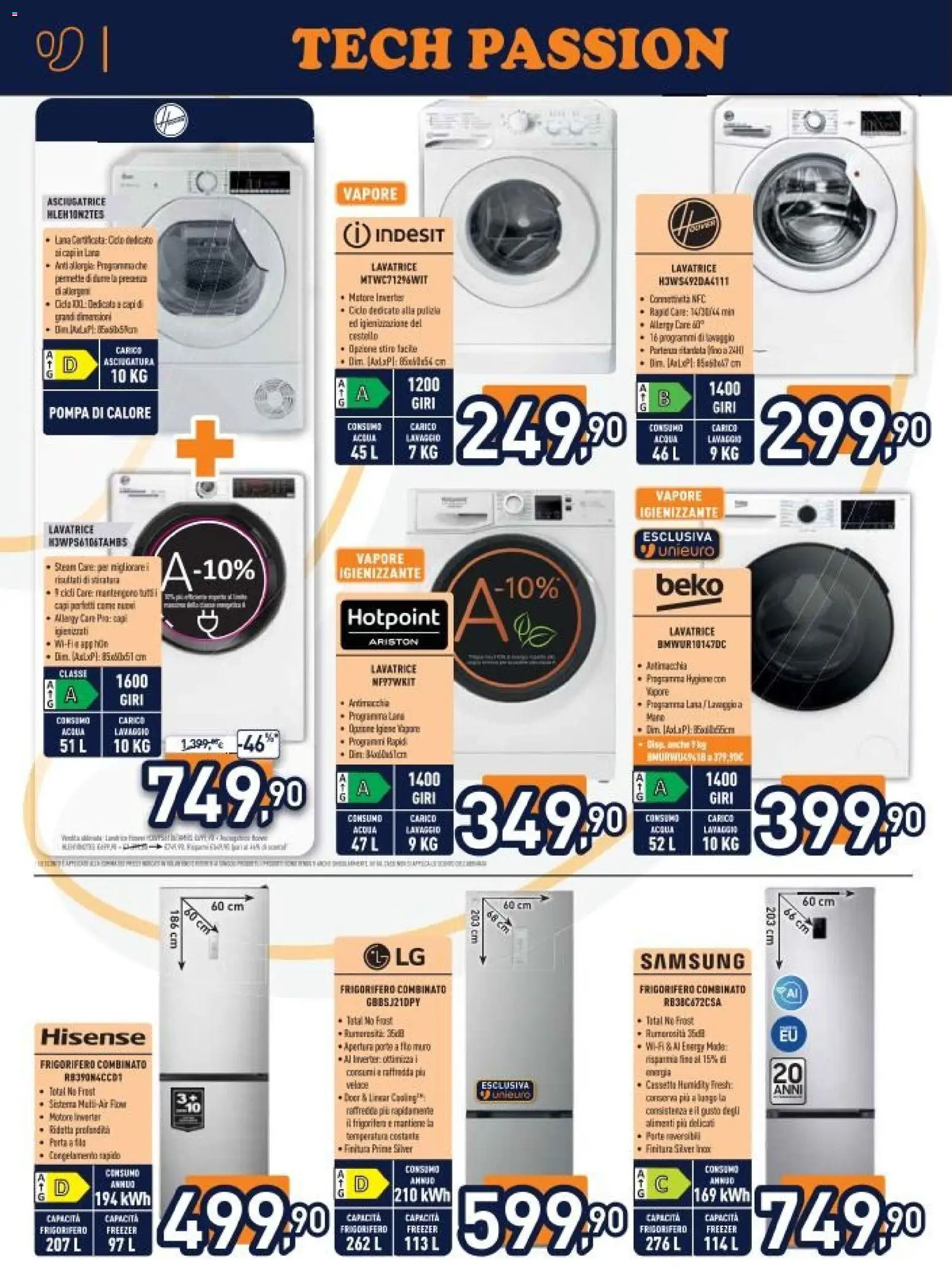 Volantino Unieuro del 13.02.2026 | Pagina: 20 | Prodotti: Freezer, Lavatrice, Asciugatrice, Frigorifero combinato