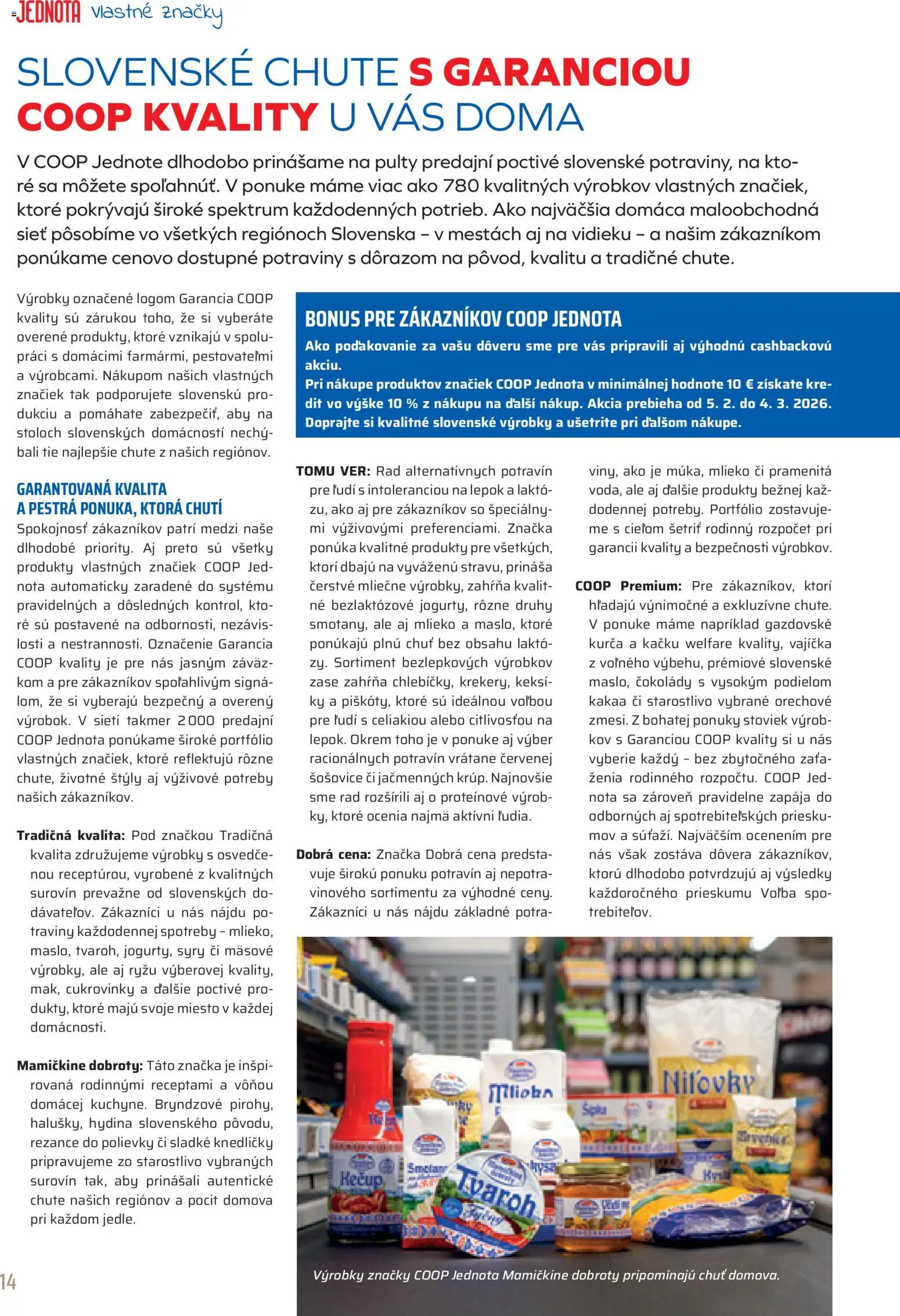 Nové COOP Jednota akcie – leták je platný od 01.02.2026 | Strana: 14 | Produkty: Mlieko, Rezance, Tvaroh, Kurča