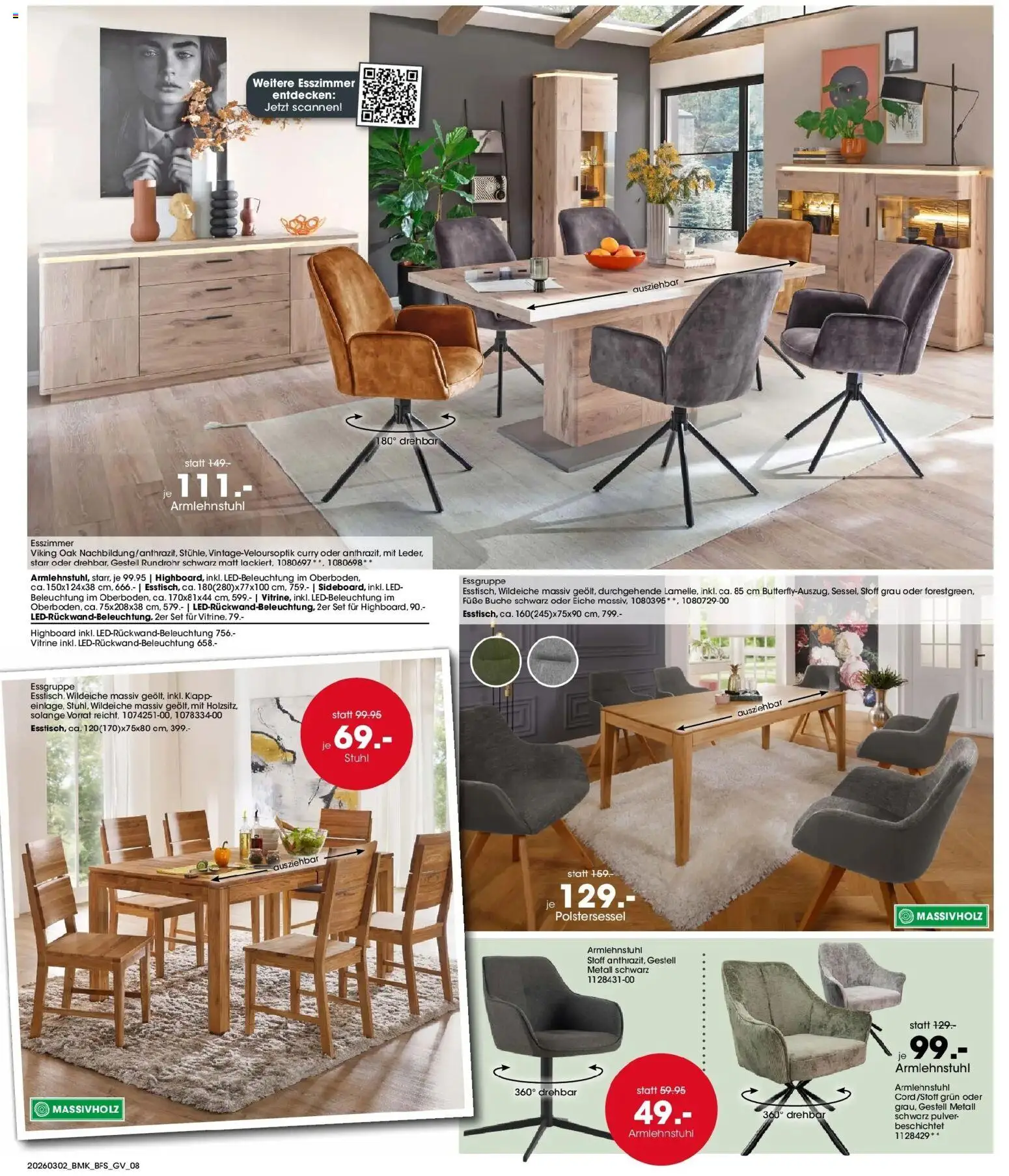 Möbel Martin Wochenangebote – gültig ab 02.03.2026 | Seite: 8 | Produkte: HIghboard, Essgruppe, Vitrine, Stuhl