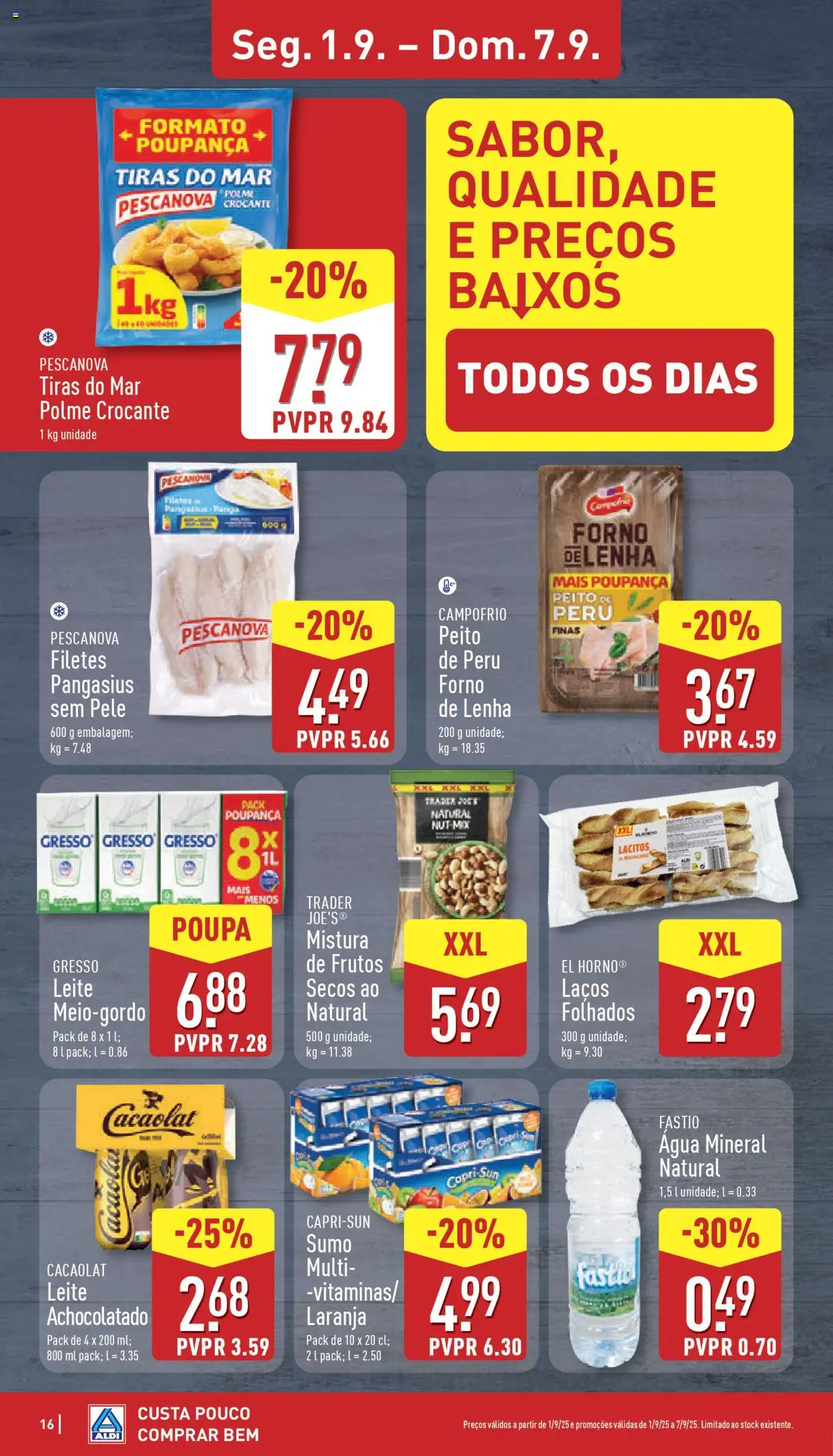 Aldi folheto │ válido de 01.09.2025 | Página: 16 | Produtos: Peru, Leite, Sumo, Água mineral