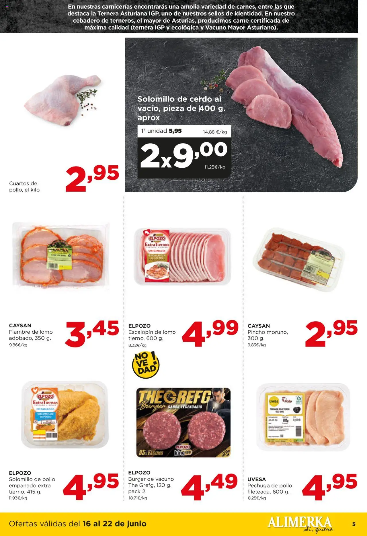 Alimerka folleto Asturias │ válido desde el 16.06.2025 | Página: 5 | Productos: Solomillo de cerdo, Cerdo