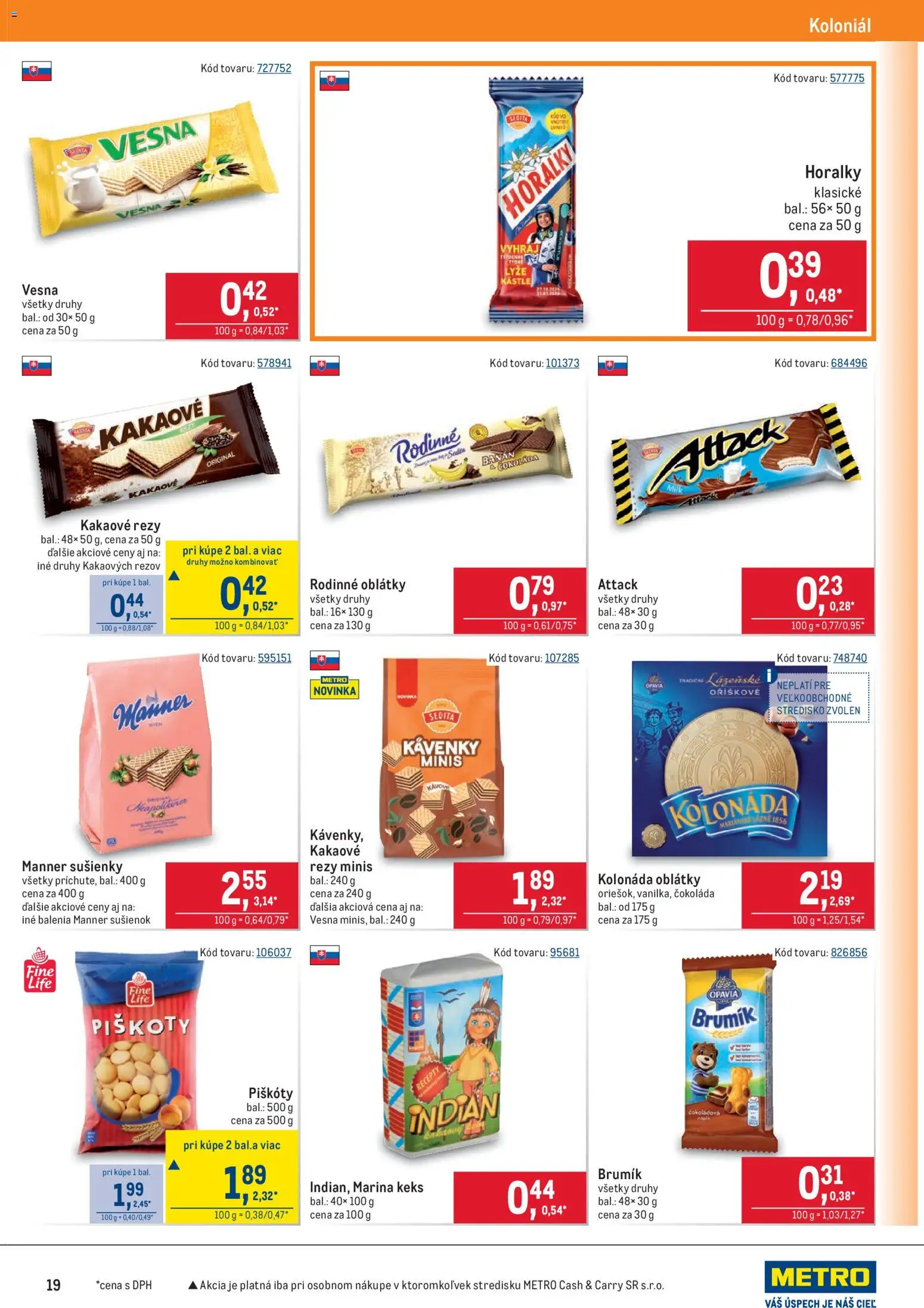 Nové Metro akcie – leták je platný od 25.03.2026 | Strana: 19 | Produkty: Lyže, Čokoláda, Horálky