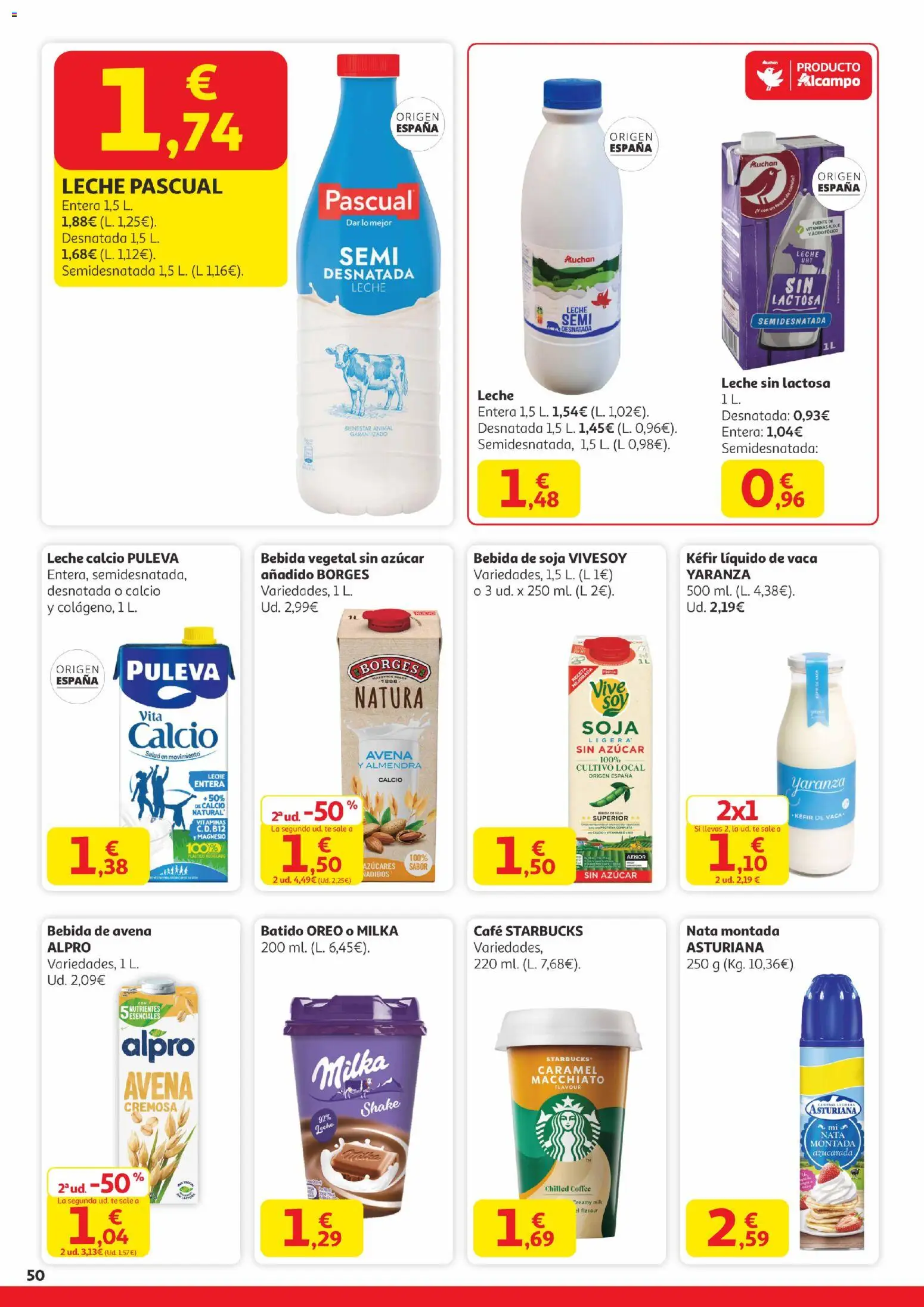 Alcampo -  Canarias │ válido desde el 11.12.2025 | Página: 50 | Productos: Leche sin lactosa, Café, Bebida de avena, Bebida de soja