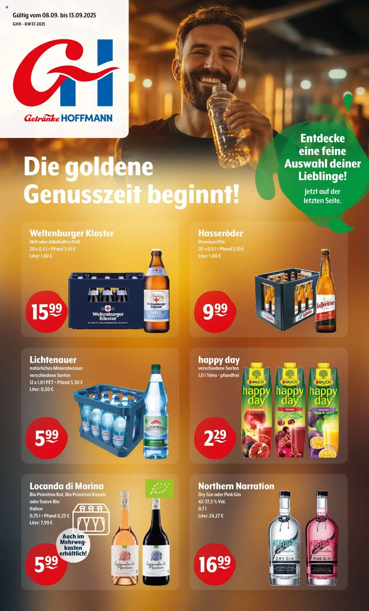 Getränke Hoffmann Prospekt 	 – gültig ab 08.09.2025 | Seite: 1 | Produkte: Granatapfel, Mineralwasser, Hasseröder, Gin
