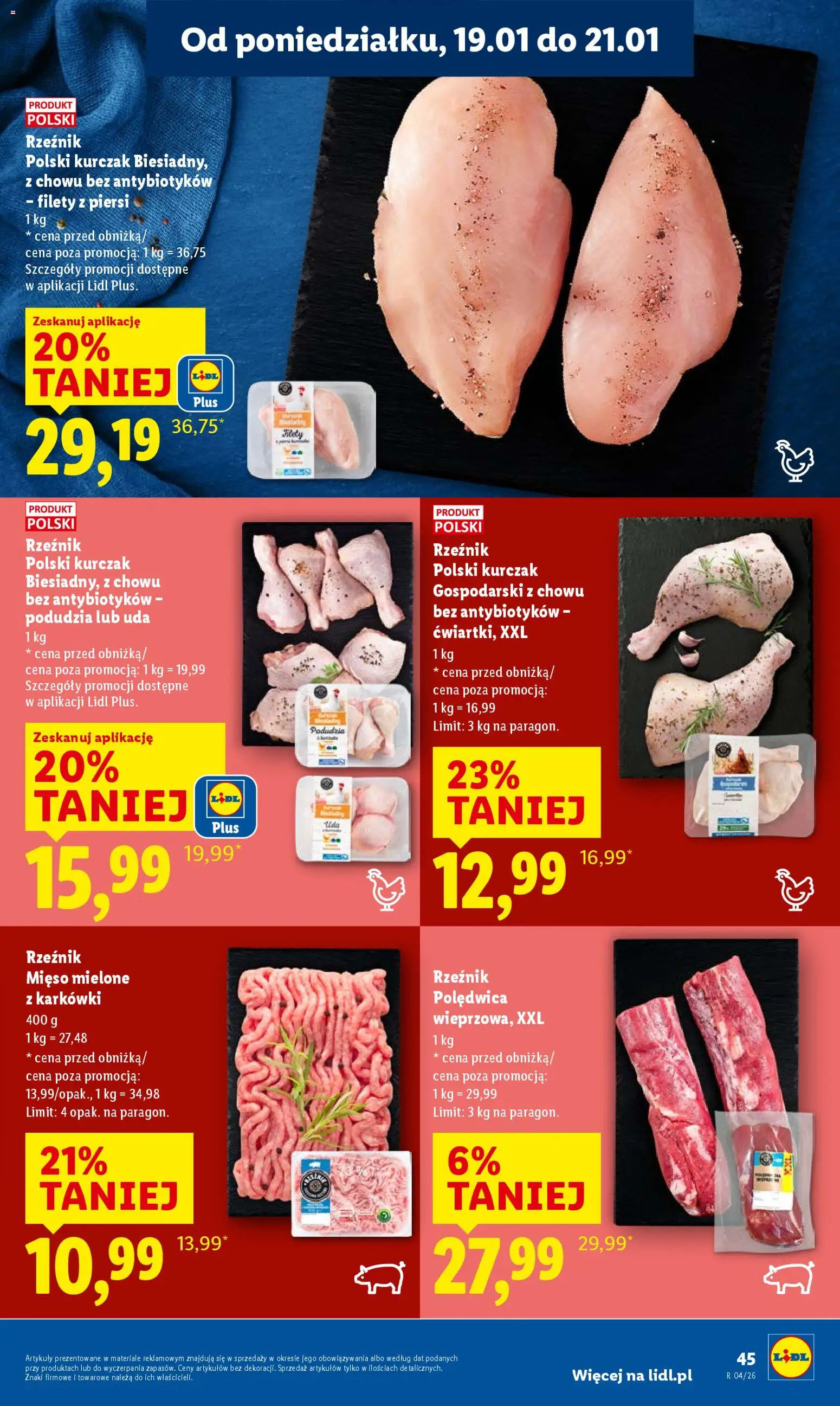 Lidl Gazetka od 19.01.2026 | Strona: 45 | Produkty: Kurczak, Piersi, Mięso, Mięso mielone