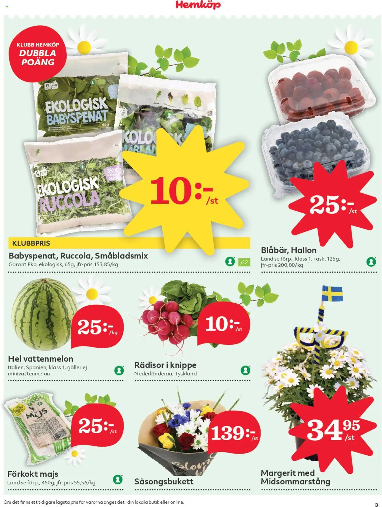 Hemköp reklamblad aktuell från 16.06.2025 | Sida: 3 | Produkter: Babyspenat, Galler, Hallon, Majs