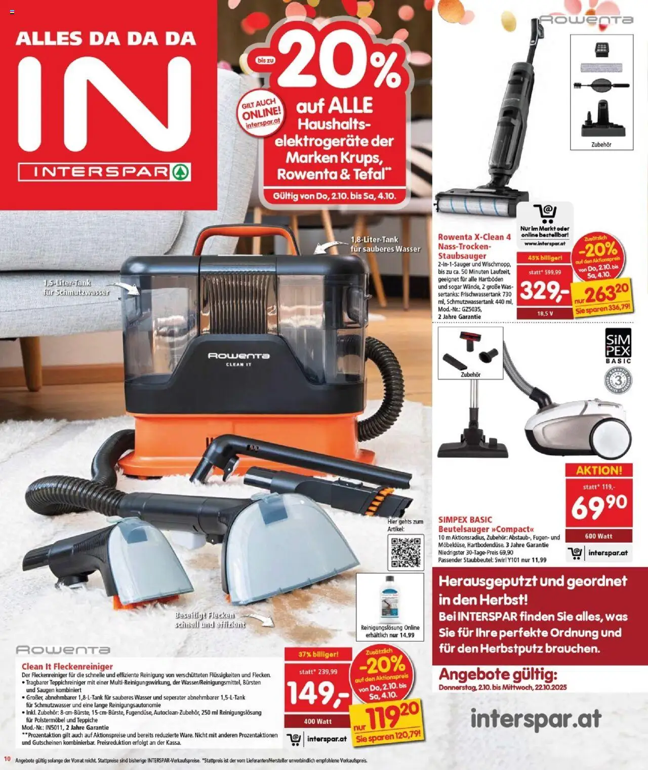 Interspar Flugblatt - Burgenland Nord gültig ab 02.10.2025 | Seite: 10 | Produkte: Wasser, Staubsauger