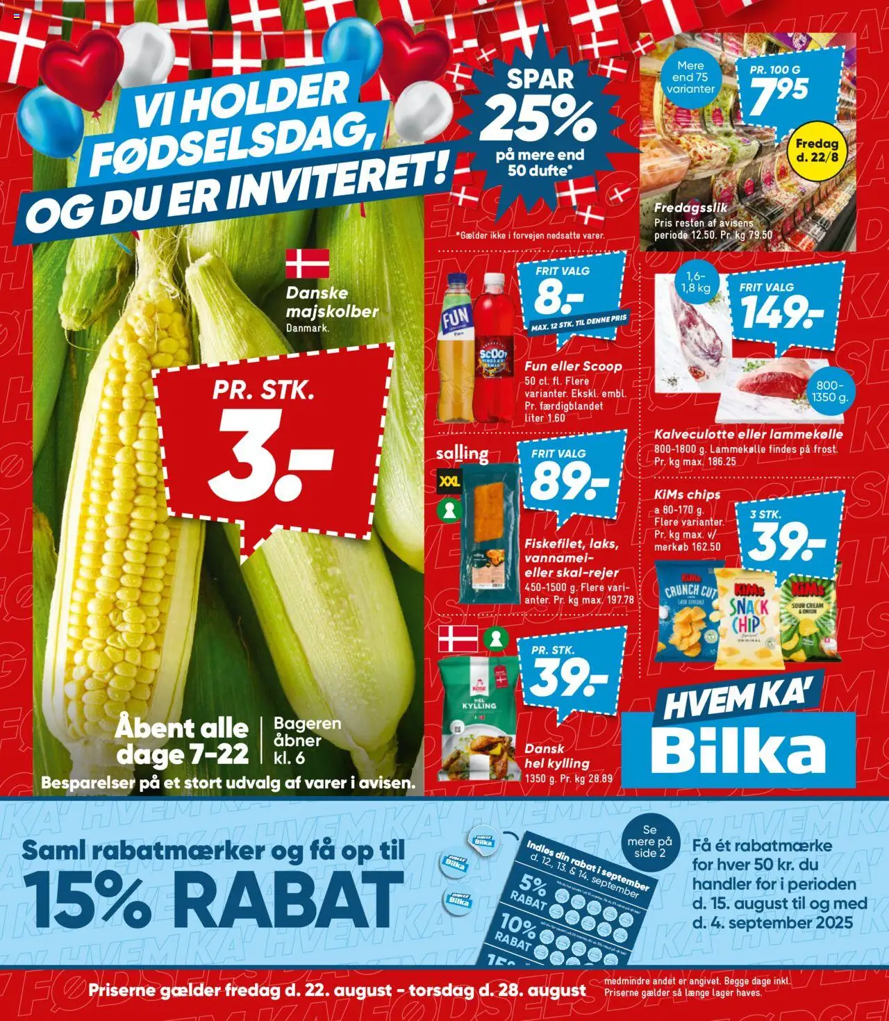 Bilka Tilbudsavis gyldig fra 22.08.2025 | Side: 1 | Produkter: Majskolber, Chips, Lammekølle