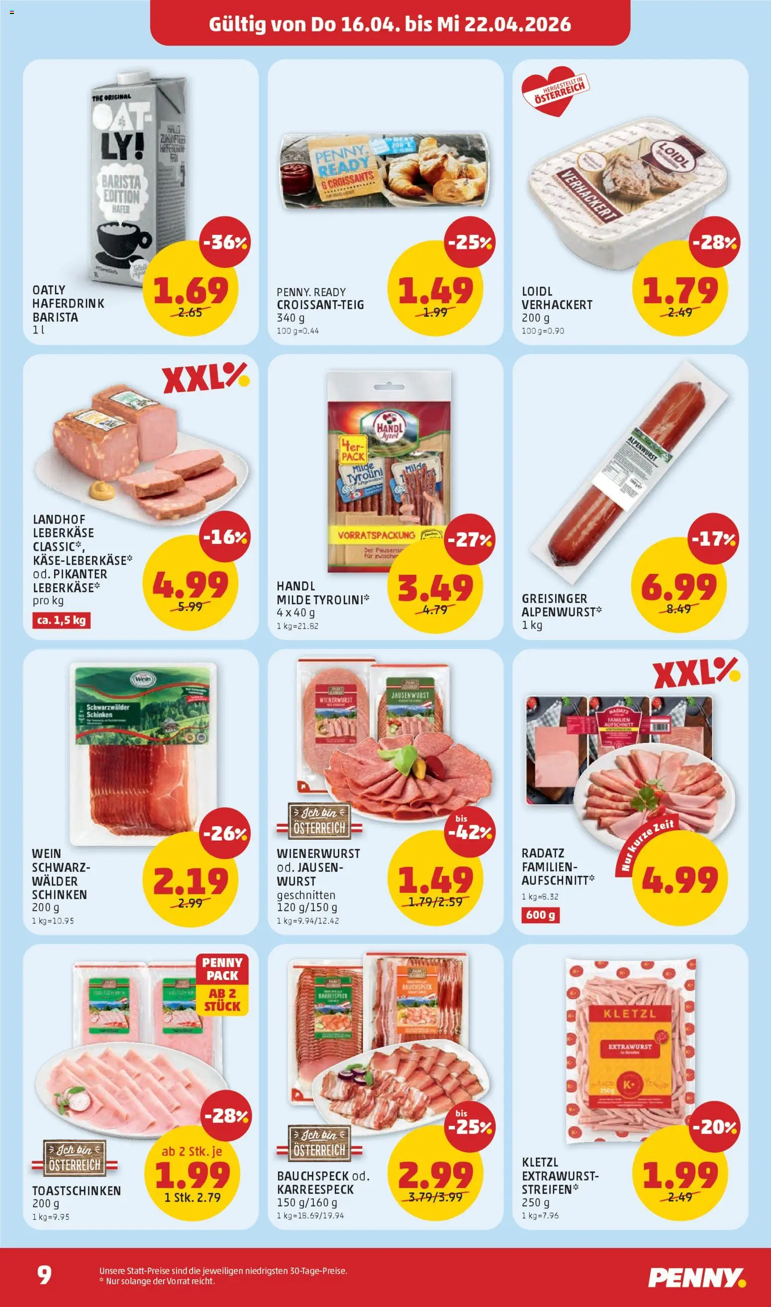 Penny Markt - Flugblatt gültig ab 16.04.2026 | Seite: 9 | Produkte: Wurst, Schinken, Wein