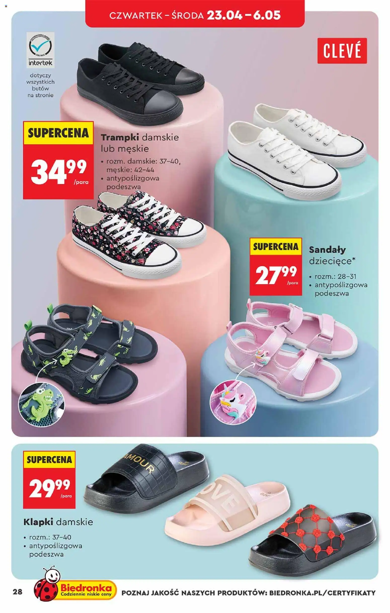 Biedronka gazetka - Hity i inspiracje od 18.04.2026 | Strona: 28 | Produkty: Trampki, Sandały, Klapki damskie, Trampki damskie