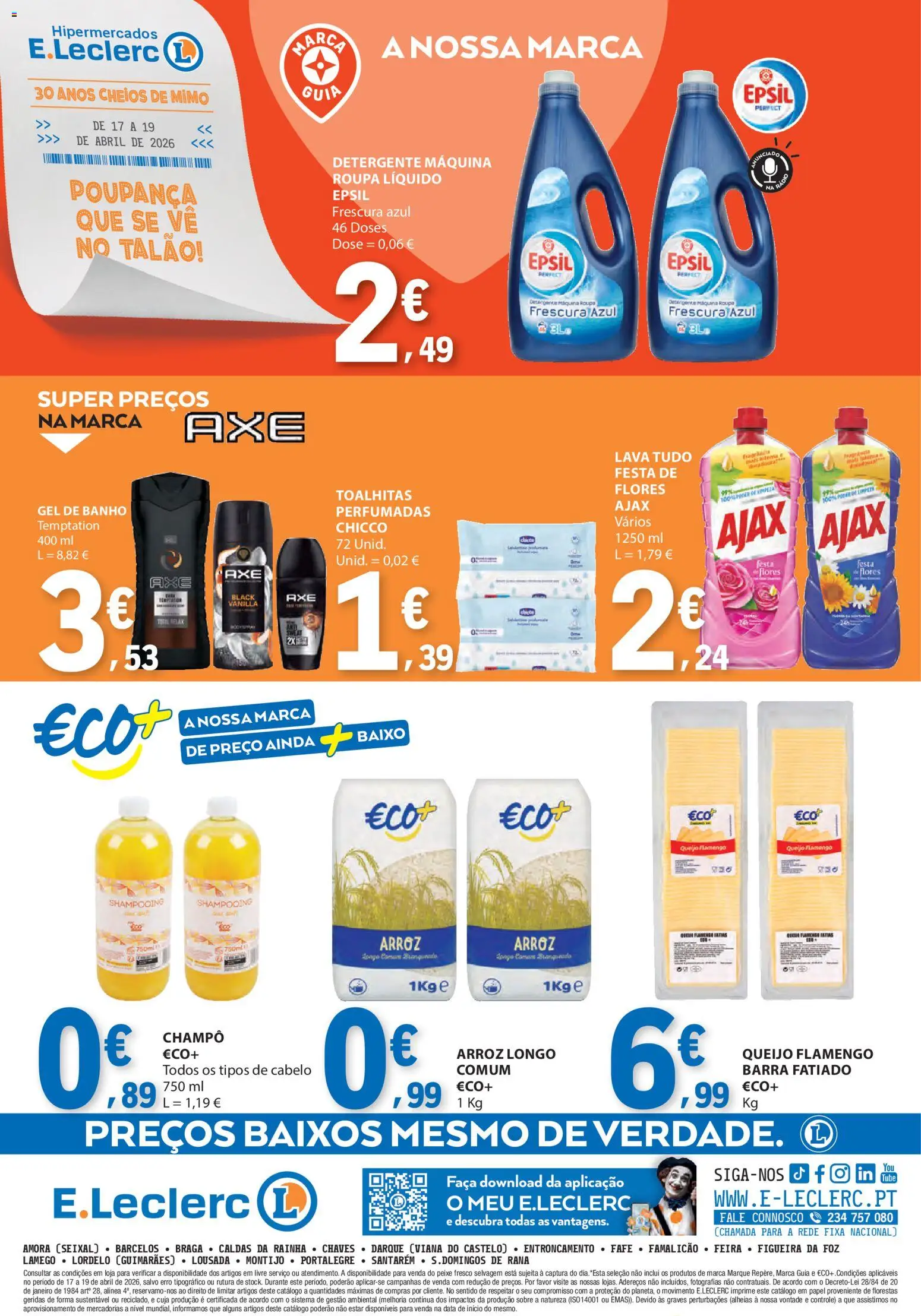 E.Leclerc Catálogo Fim de Semana │ válido de 17.04.2026 | Página: 4 | Produtos: Flores, Gel de banho, Queijo, Arroz