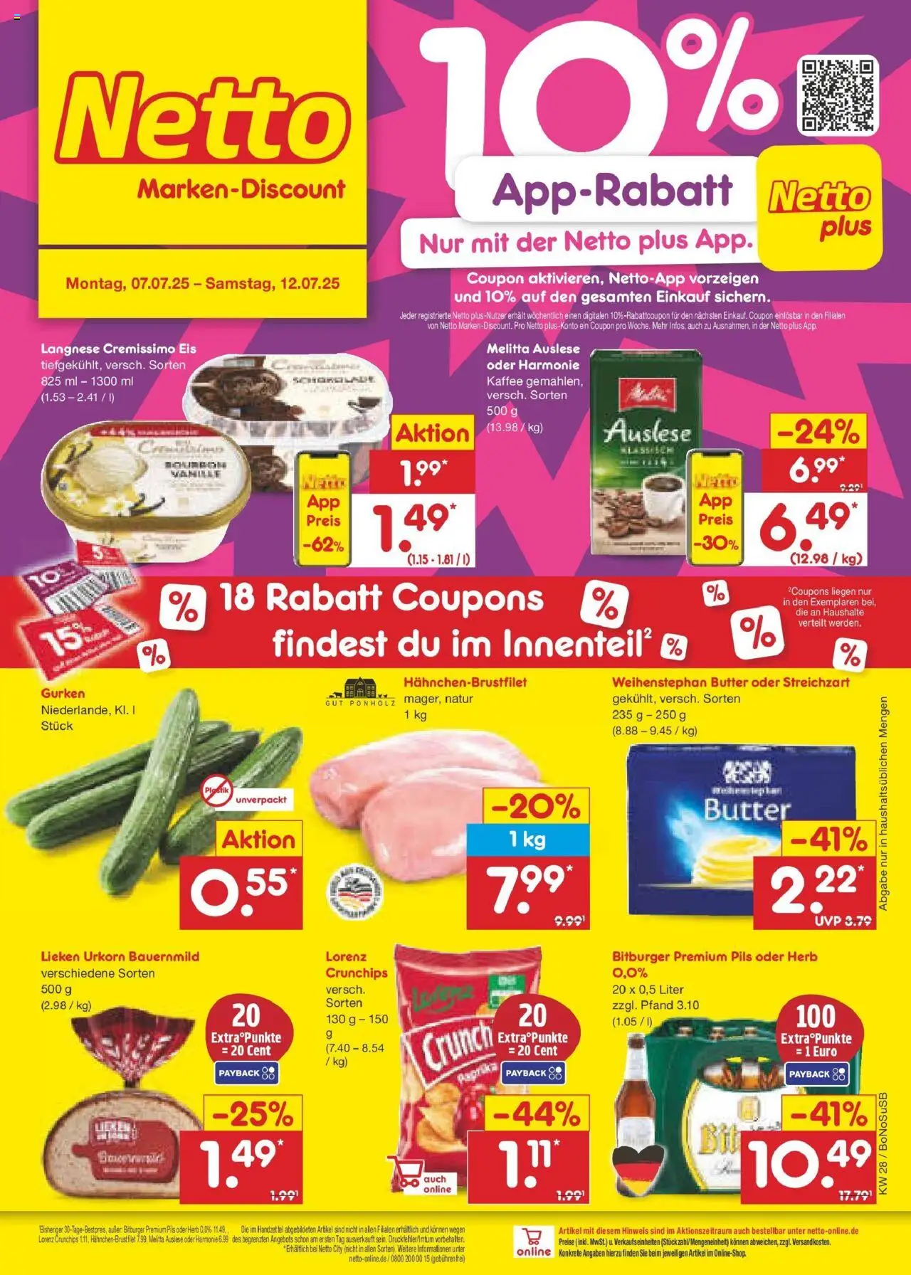 Netto Marken-Discount prospekt Herne	 - gültig ab dem 07.07.2025 | Seite: 1 | Produkte: Pils, Lorenz crunchips, Bourbon, Eis