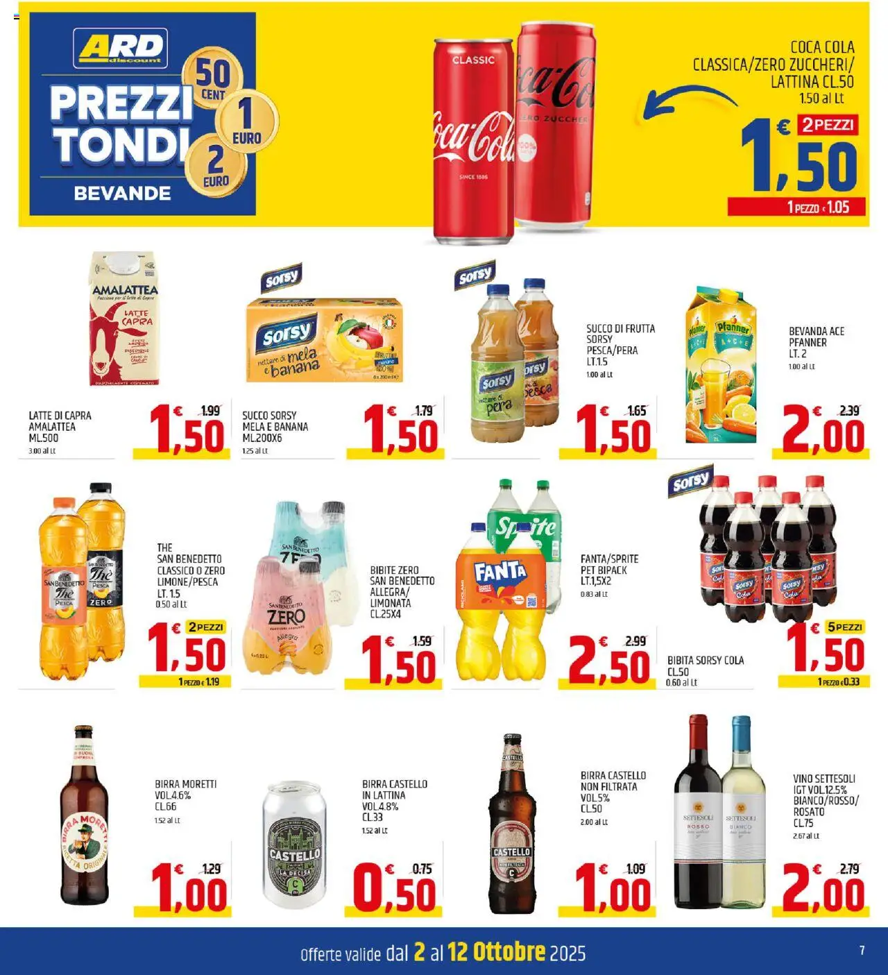 Volantino ARD Discount del 02.10.2025 | Pagina: 7 | Prodotti: Limonata, Frutta, Vino, Pesca