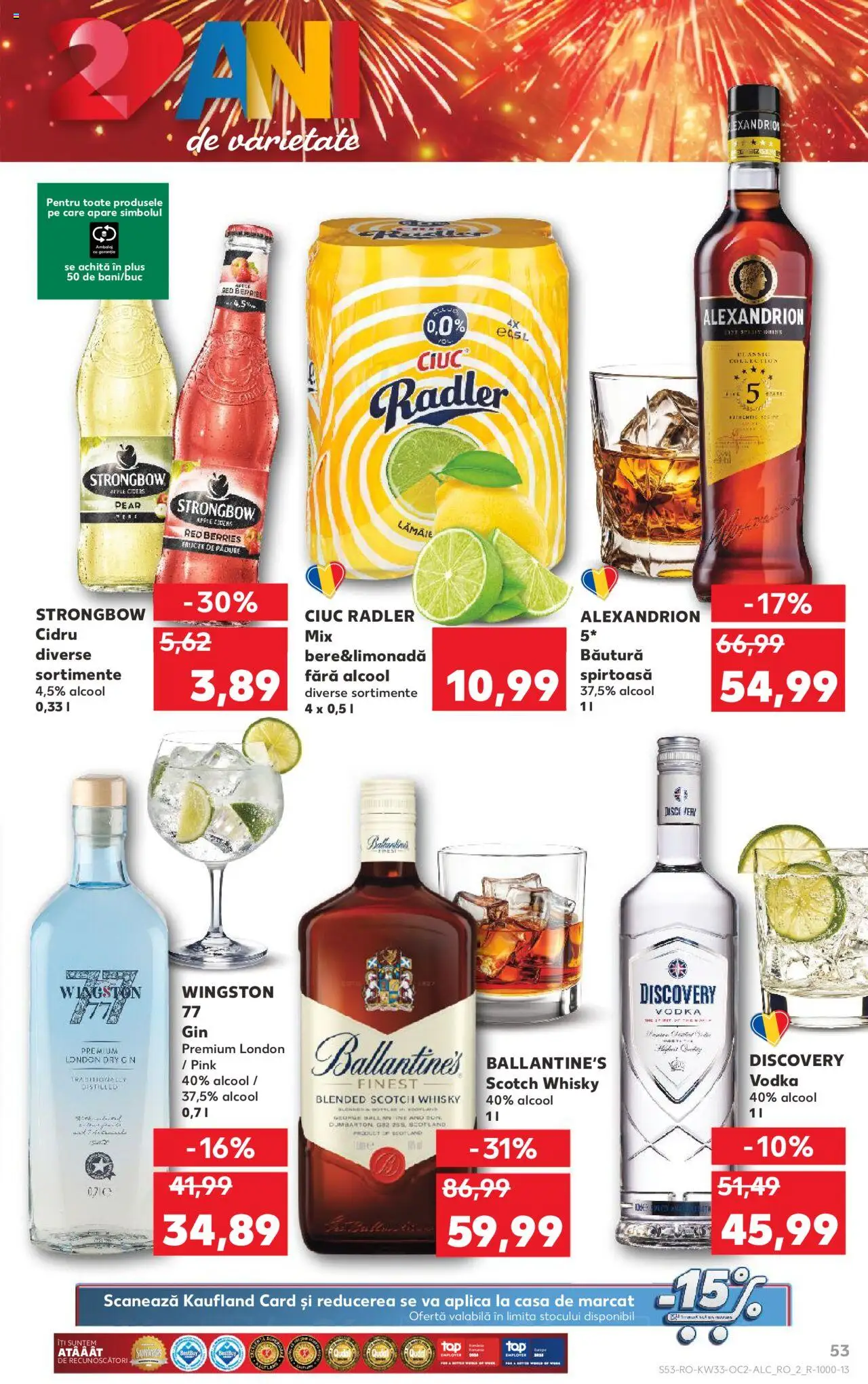 Kaufland RO akciós ujság - amely érvényes a következő dátumtól: 13.08.2025 | Oldal: 53 | Termékek: Radler, Vodka, Whisky