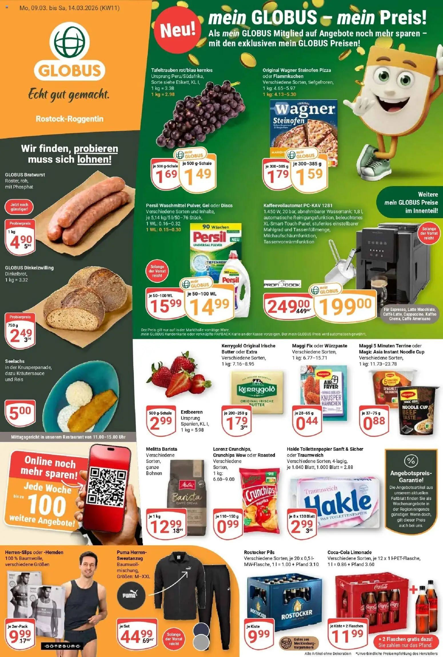 Globus prospekt Rostock	 – gültig ab 09.03.2026 | Seite: 1 | Produkte: Limonade, Paprika, Reis, Erdbeeren