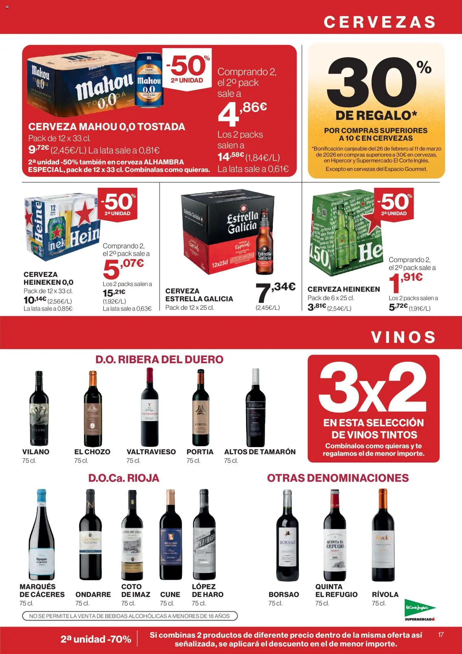 El Corte Inglés ofertas │ válido desde el 12.02.2026 | Página: 17 | Productos: Cerveza, Té, Σπανάκι
