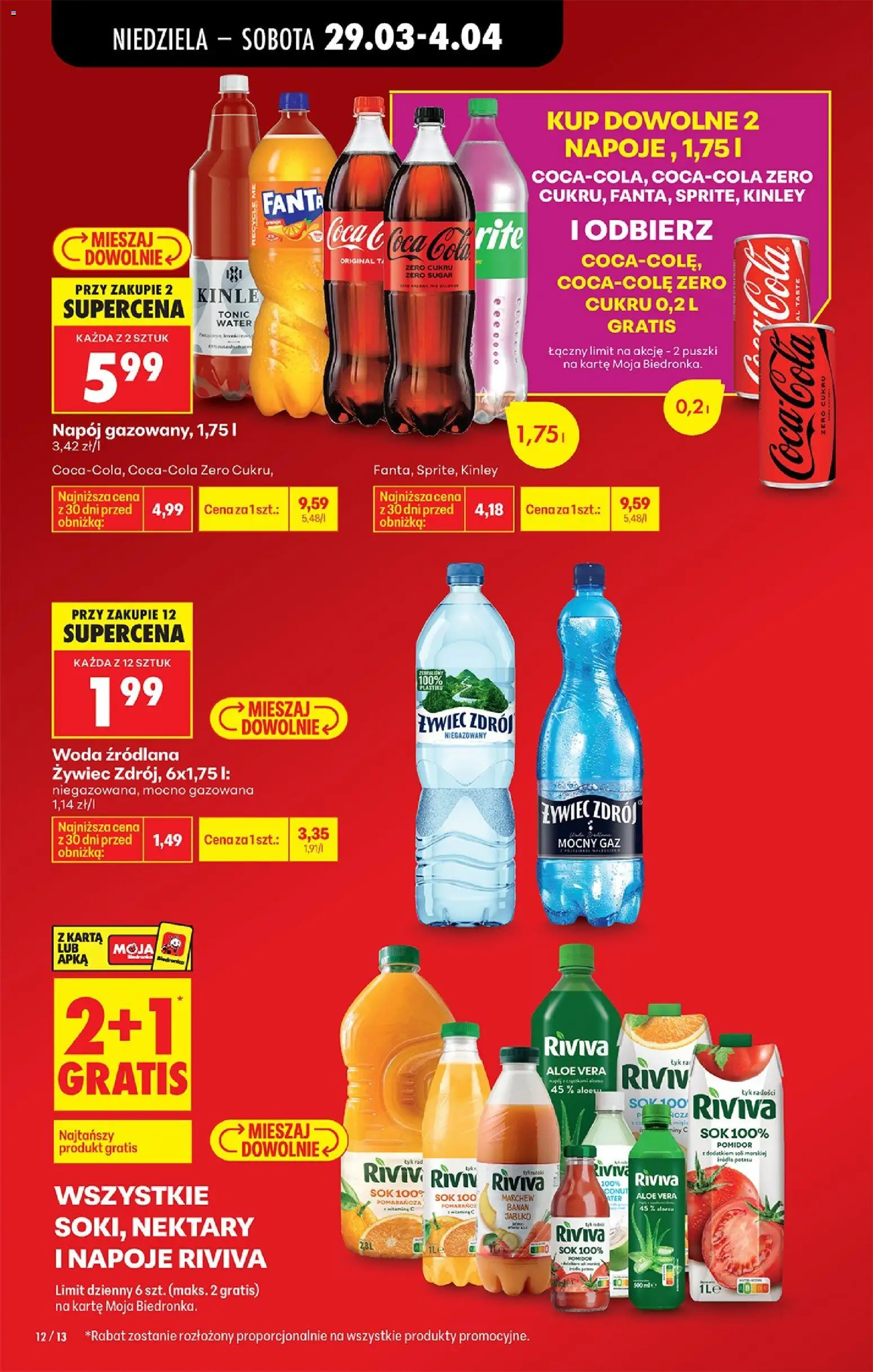 Biedronka gazetka od niedzieli od 29.03.2026 | Strona: 18 | Produkty: Woda źródlana, Coca cola, Sok, Woda