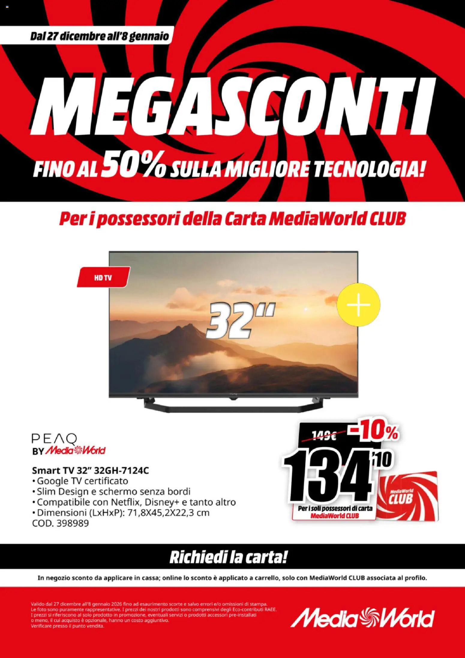 Volantino Media World del 27.12.2025 | Pagina: 39 | Prodotti: Schermo, smart TV, TV