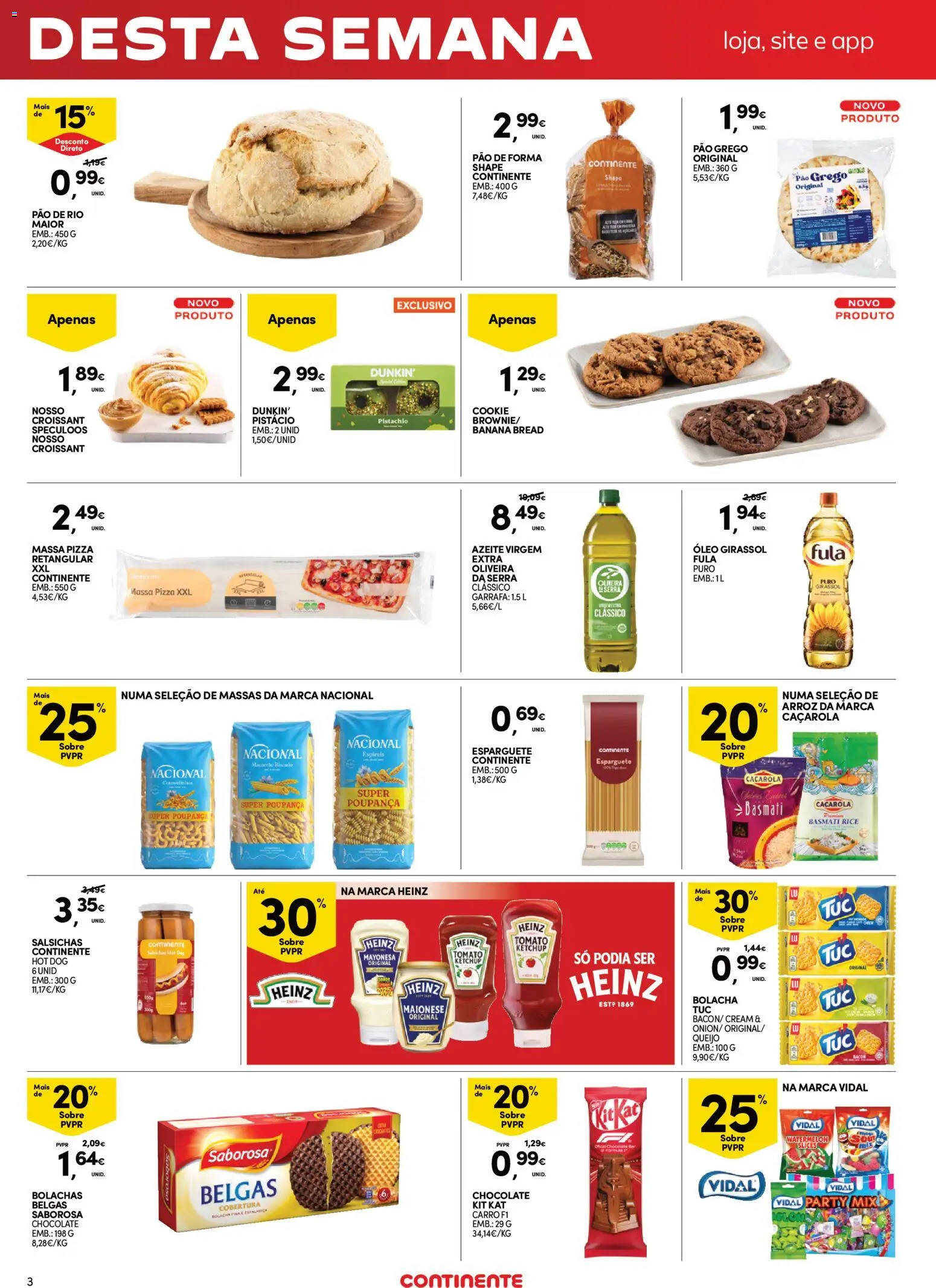 Continente Fim de Semana à Continente │ válido de 24.04.2026 | Página: 3 | Produtos: Pão, Chocolate, Pizza, Macarrão
