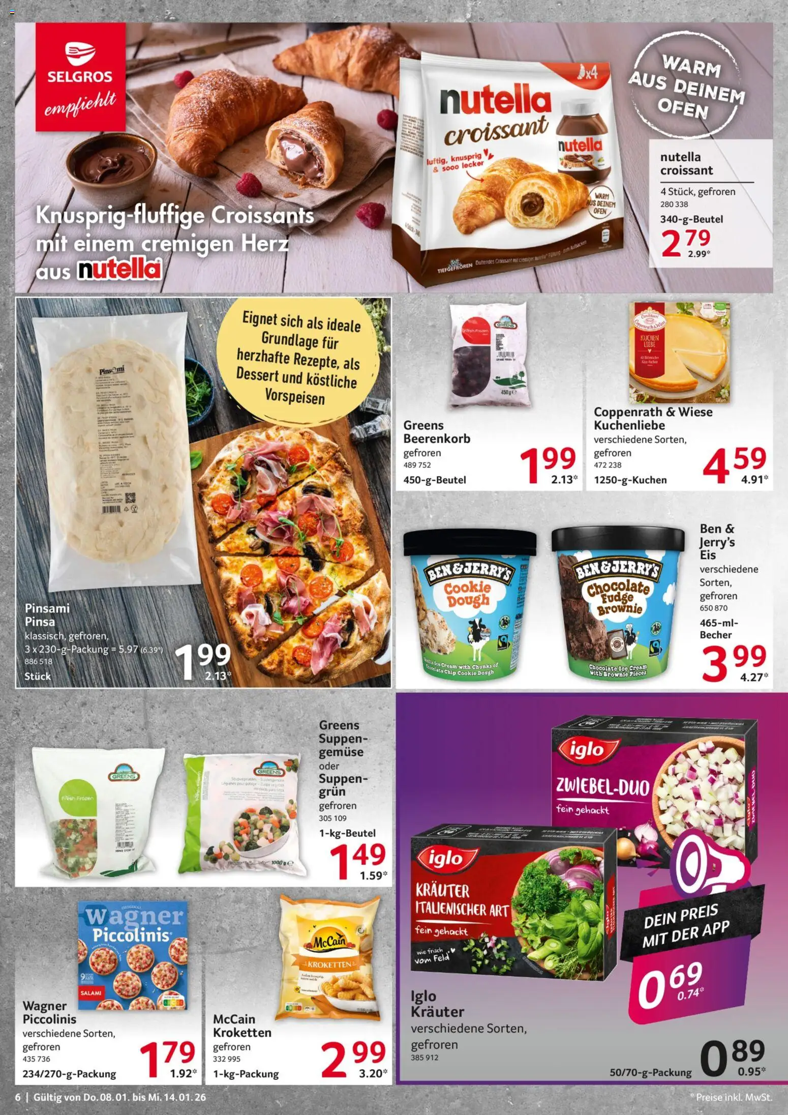 Selgros Prospekt 	 – gültig ab 08.01.2026 | Seite: 6 | Produkte: Croissant, Ben & Jerry's, Piccolinis, Salami