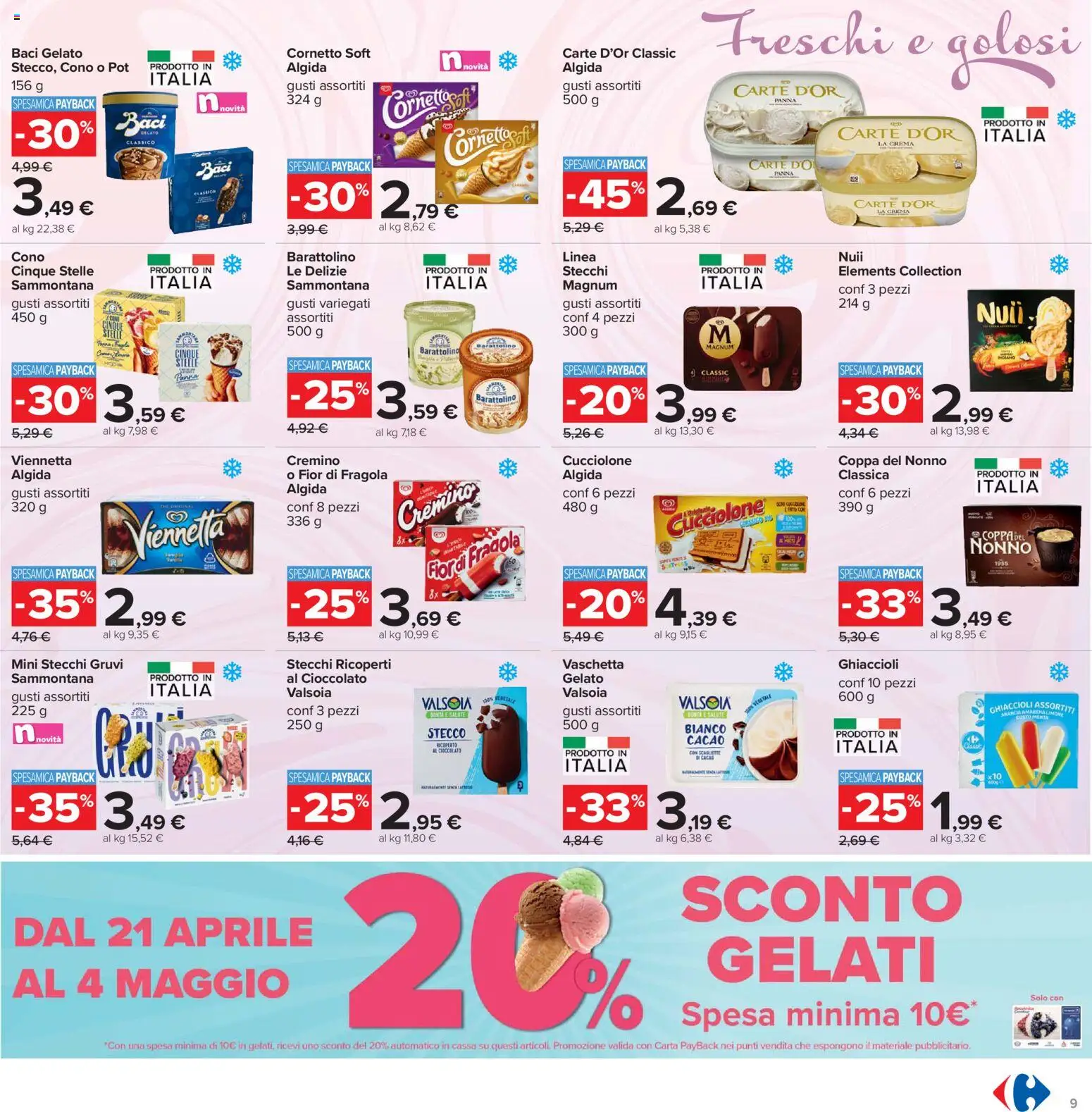 Volantino Carrefour del 21.04.2026 | Pagina: 9 | Prodotti: Crema, Cornetto, Gelato, Limone