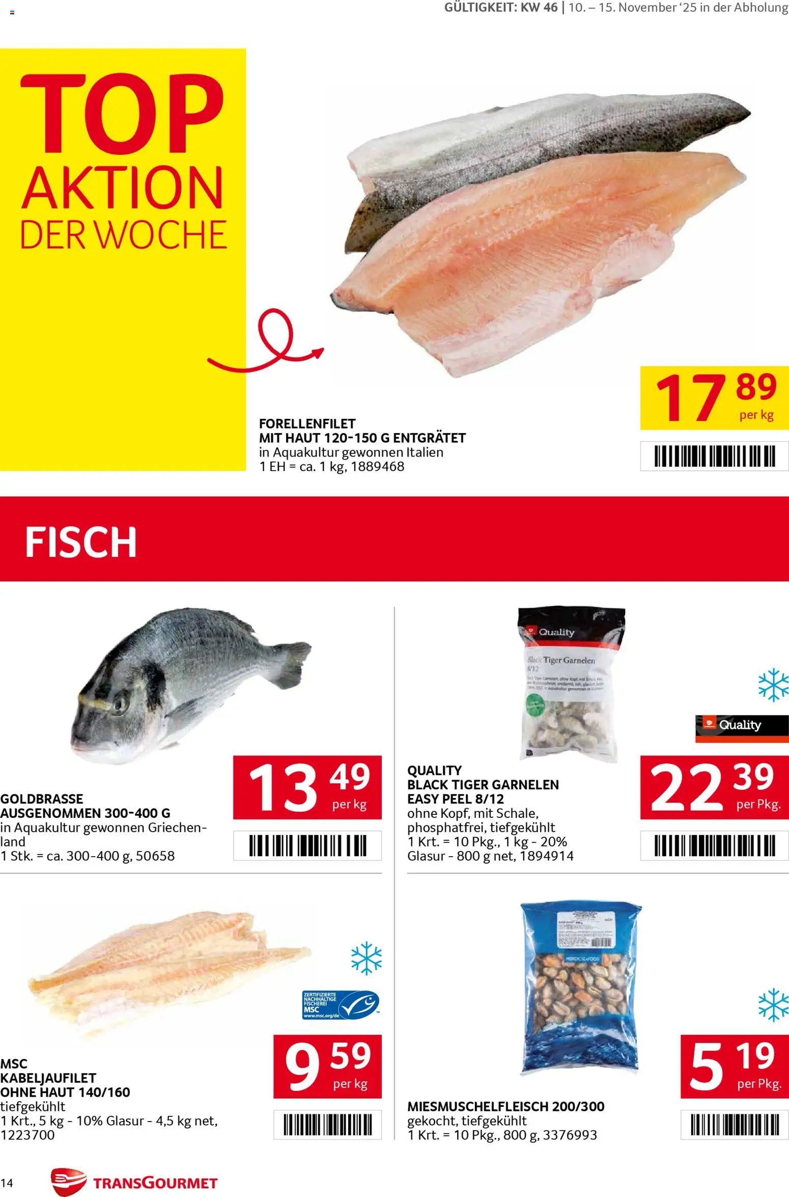 Transgourmet Flugblatt gültig ab 10.11.2025 | Seite: 14 | Produkte: Fisch