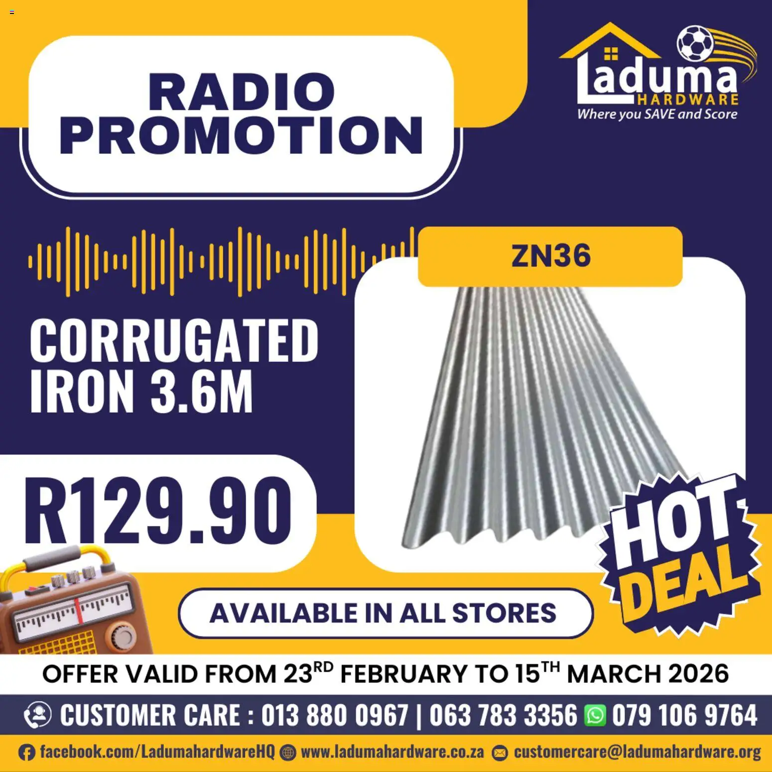 New Laduma Hardware catalogue – valid from 23.02.2026 | Page: 2 | Products: Radio, Iron