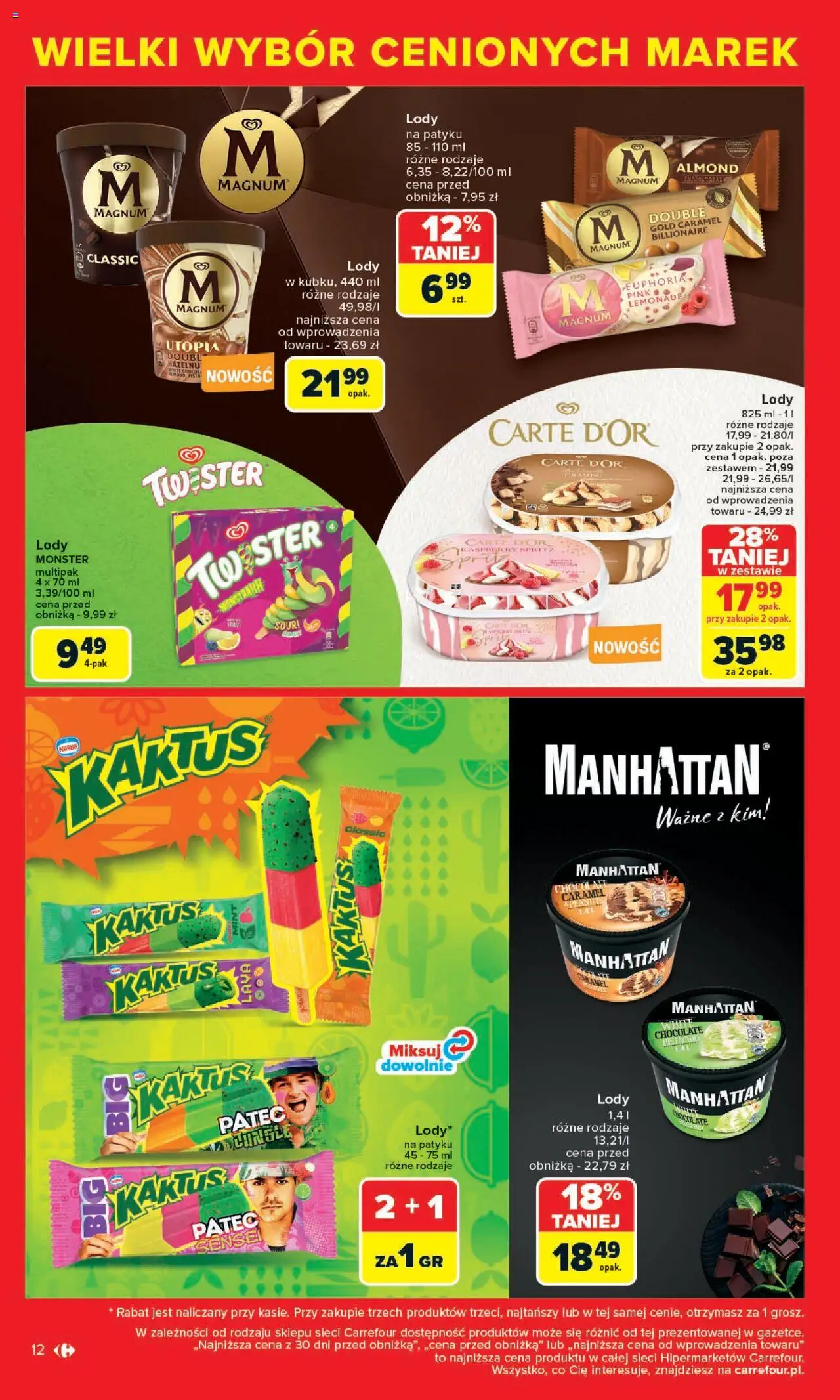 Carrefour Gazetka - Cenione marki, super ceny od 04.08.2025 | Strona: 12 | Produkty: Lody na patyku, Lody