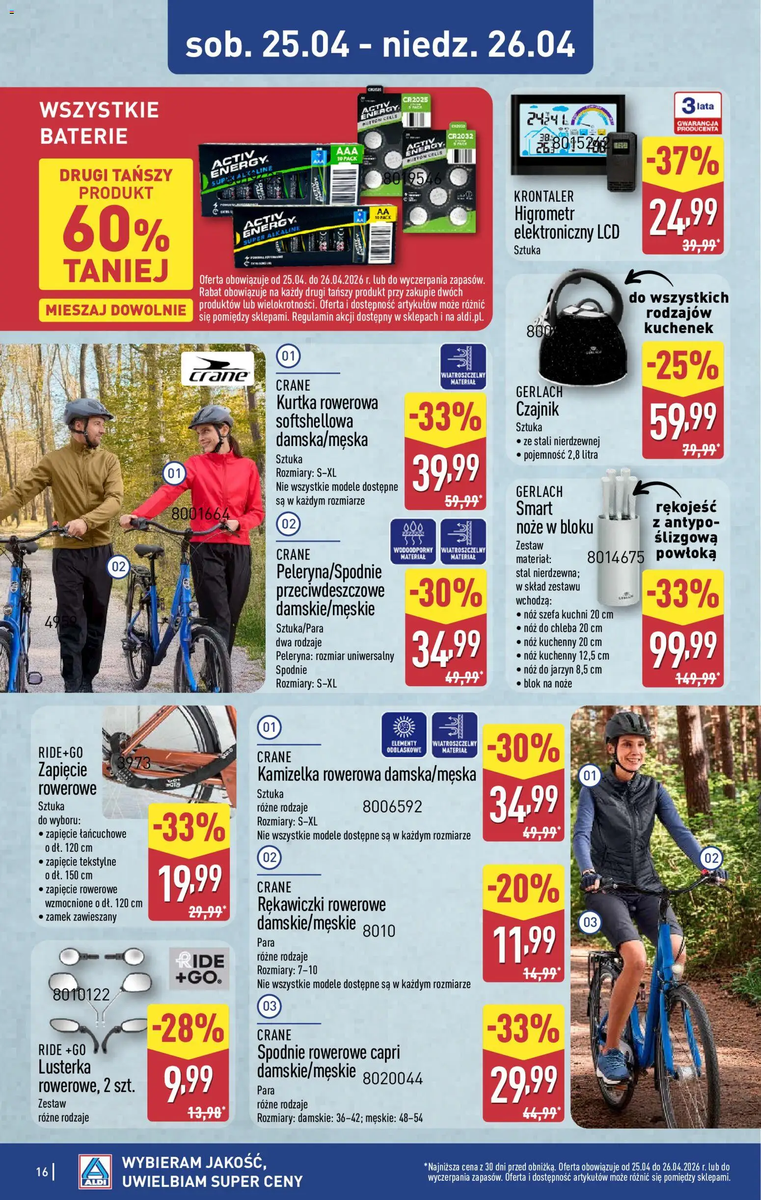 Aldi gazetka - Hity od Środy i od Soboty od 22.04.2026 | Strona: 16 | Produkty: Kamizelka, Kurtka, Spodnie, Rękawiczki