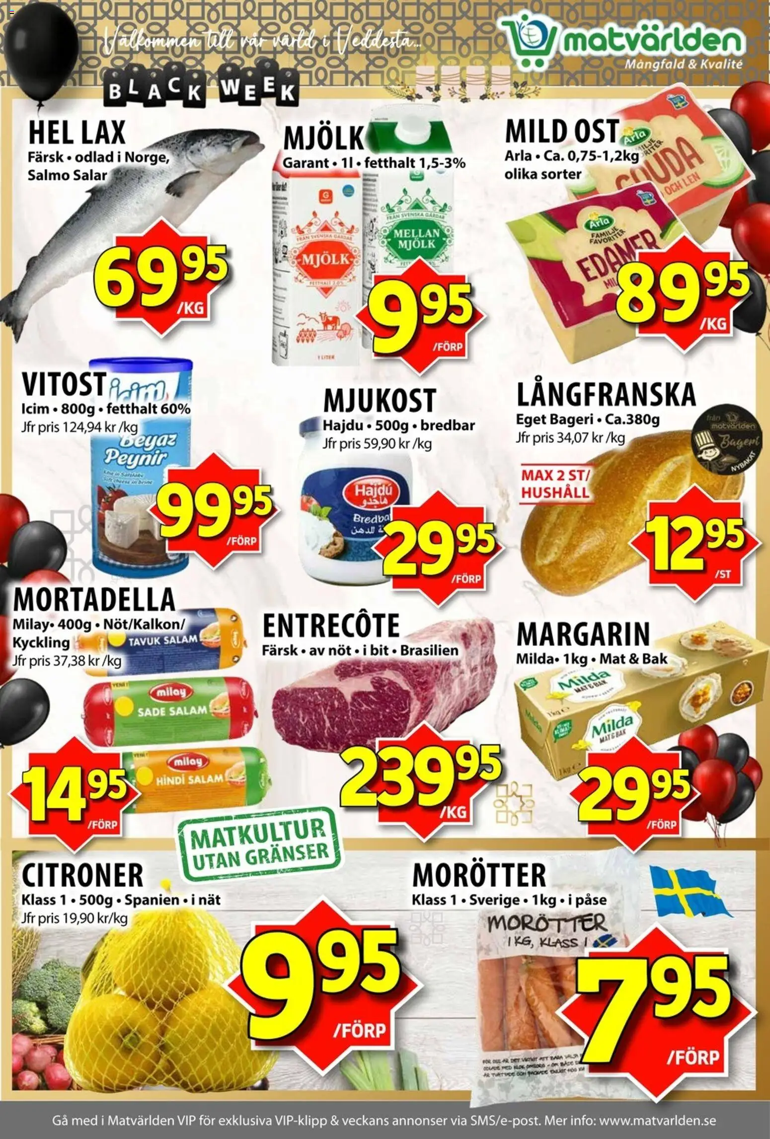 Matvärlden reklamblad aktuell från 24.11.2025 | Sida: 3 | Produkter: Bageri, Margarin, Ost, Mjukost