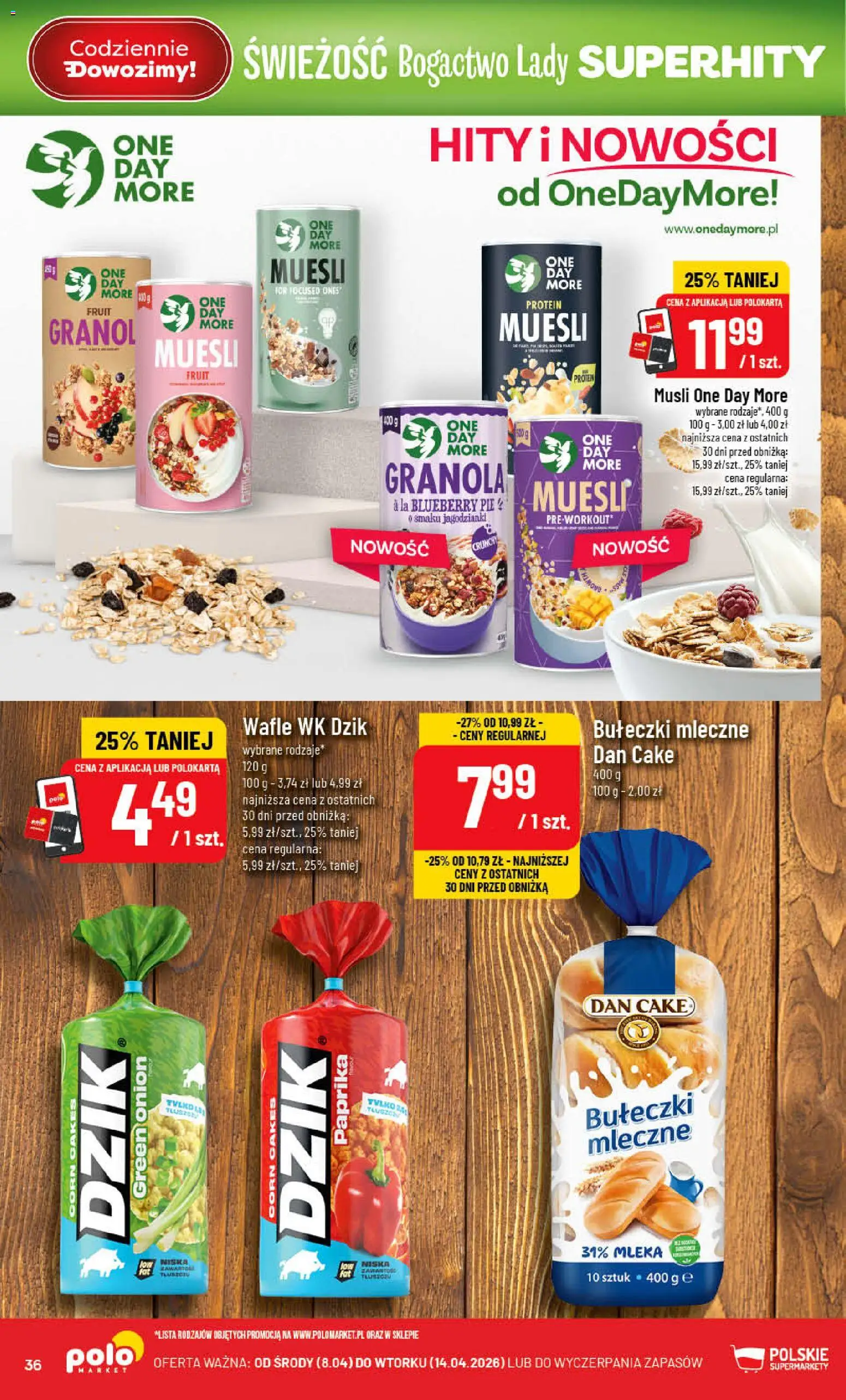 POLOmarket gazetka od 08.04.2026 | Strona: 36 | Produkty: Wafle, Granola, Mleka, Musli