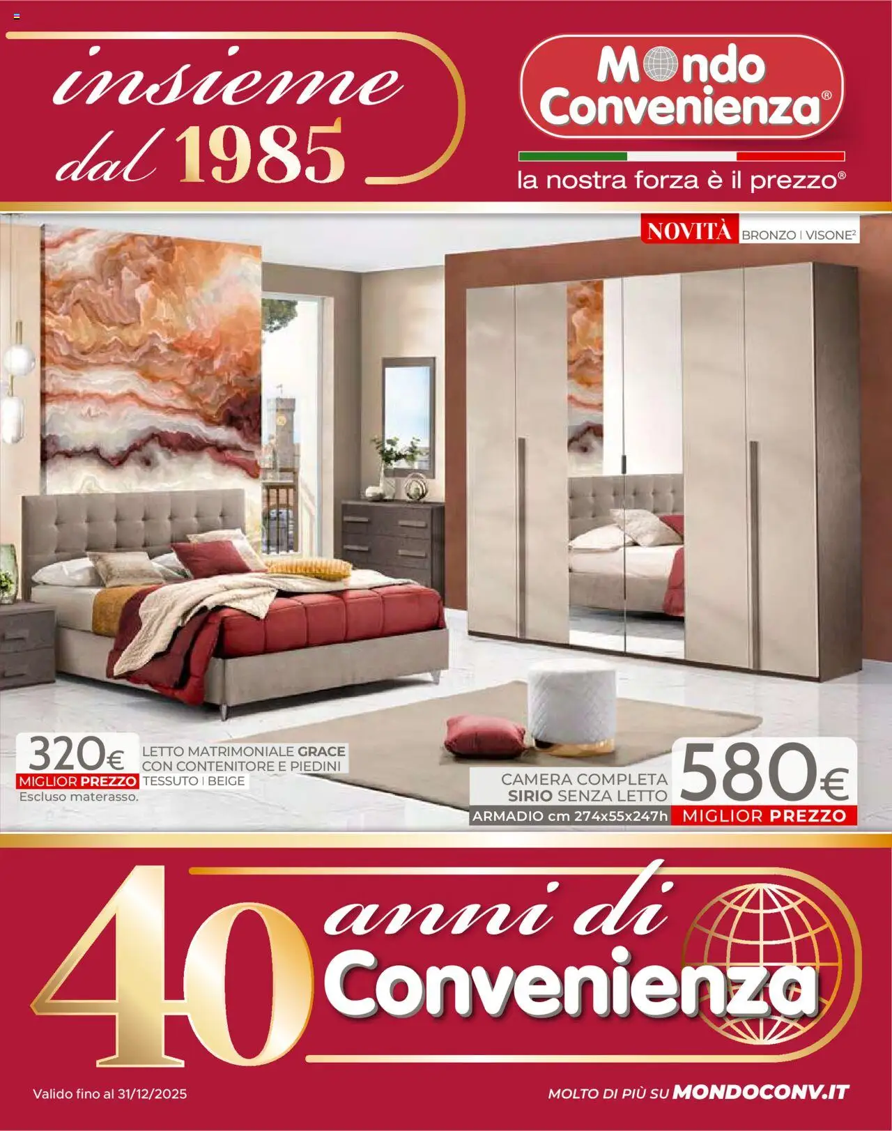 Volantino Mondo Convenienza del 09.09.2025 | Pagina: 1 | Prodotti: Letto matrimoniale, Contenitore, Letto, Armadio