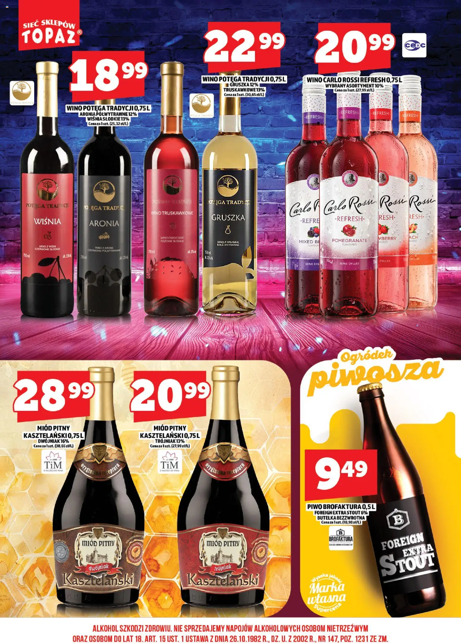 Topaz Gazetka alkoholowa od 01.03.2026 | Strona: 18 | Produkty: Miód, Miód pitny, Wino, Alkohol
