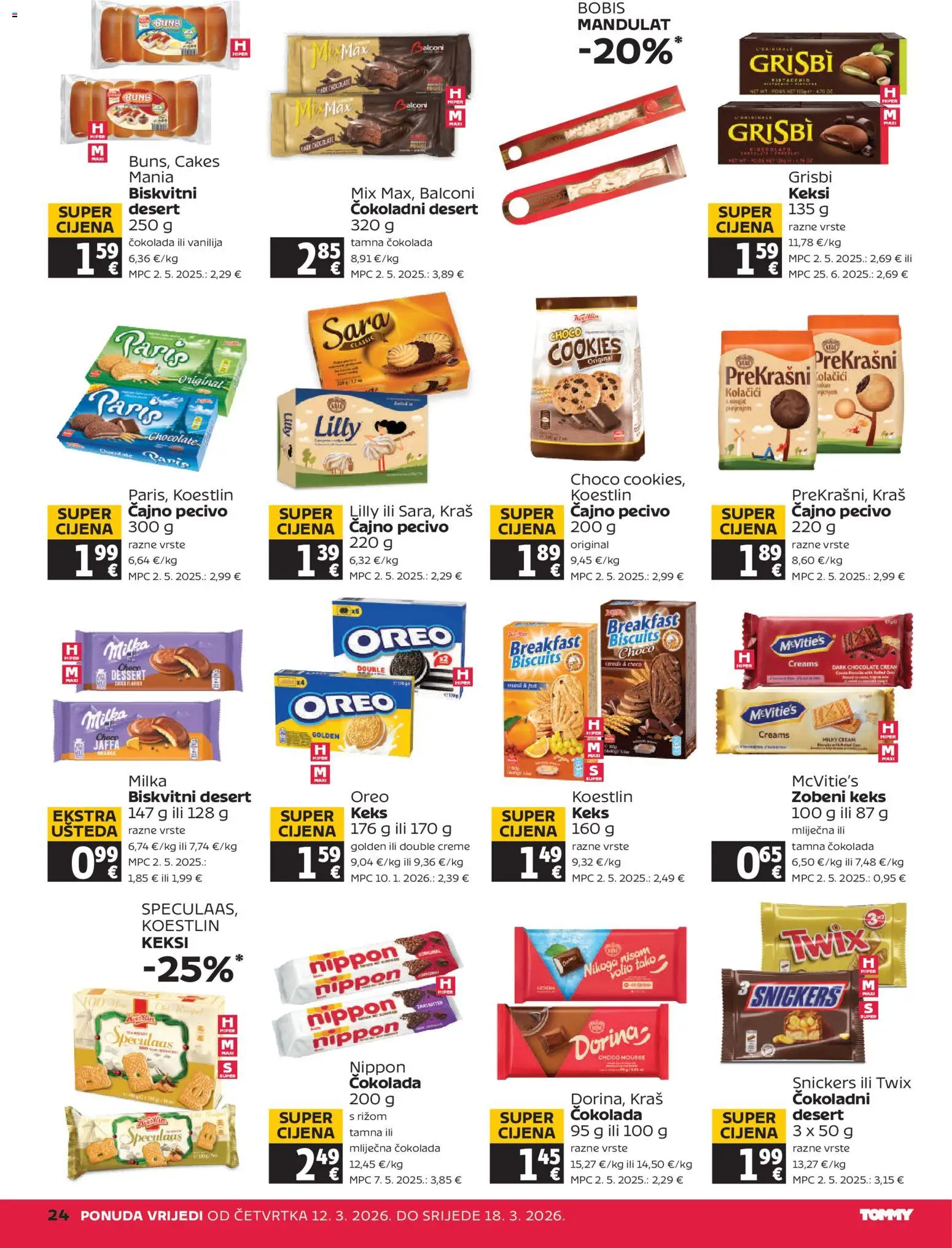 Tommy katalog | vrijedi od 12.03.2026 | Stranica: 24 | Proizvodi: Dorina, Snickers, Keks, Kolačići