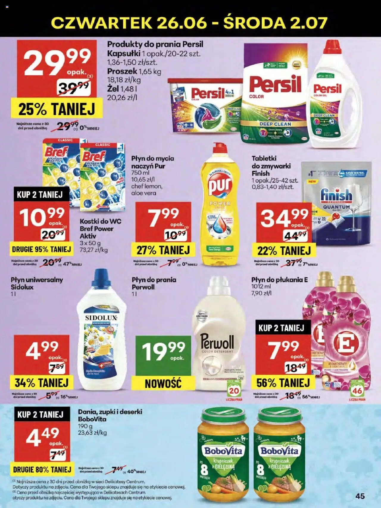 Delikatesy Centrum Gazetka - Sklepy Własne od 26.06.2025 | Strona: 45 | Produkty: Persil, Detergent, Tabletki do zmywarki Finish, Płyn do mycia naczyń