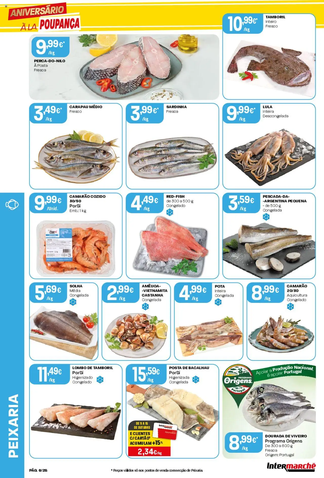 Intermarché Folheto Contact │ válido de 09.10.2025 | Página: 6 | Produtos: Dourada, Bacalhau, Camarão, Lombo