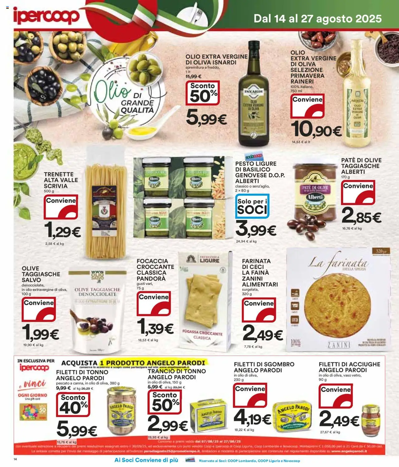 Volantino Ipercoop del 14.08.2025 | Pagina: 14 | Prodotti: Ceci, Olio, Acciughe, Sgombro