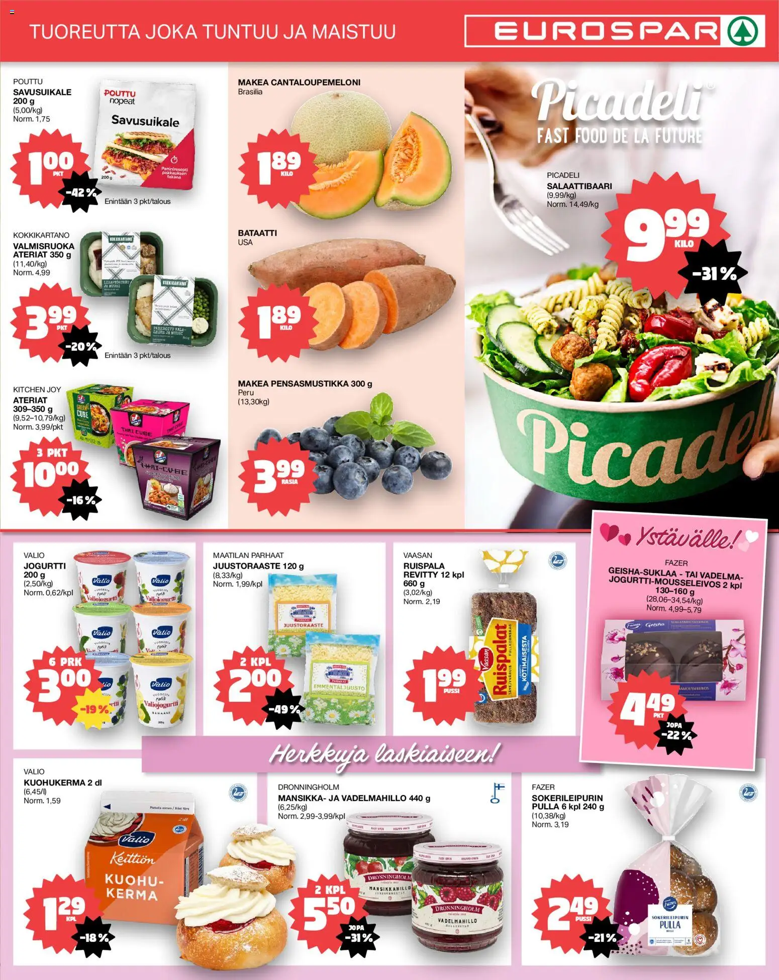 Tokmanni - EUROSPAR – voimassa 12.02.2026 alkaen | Sivu: 3 | Tuotteet: Vadelma, Vadelmahillo, Juustoraaste, Cantaloupe